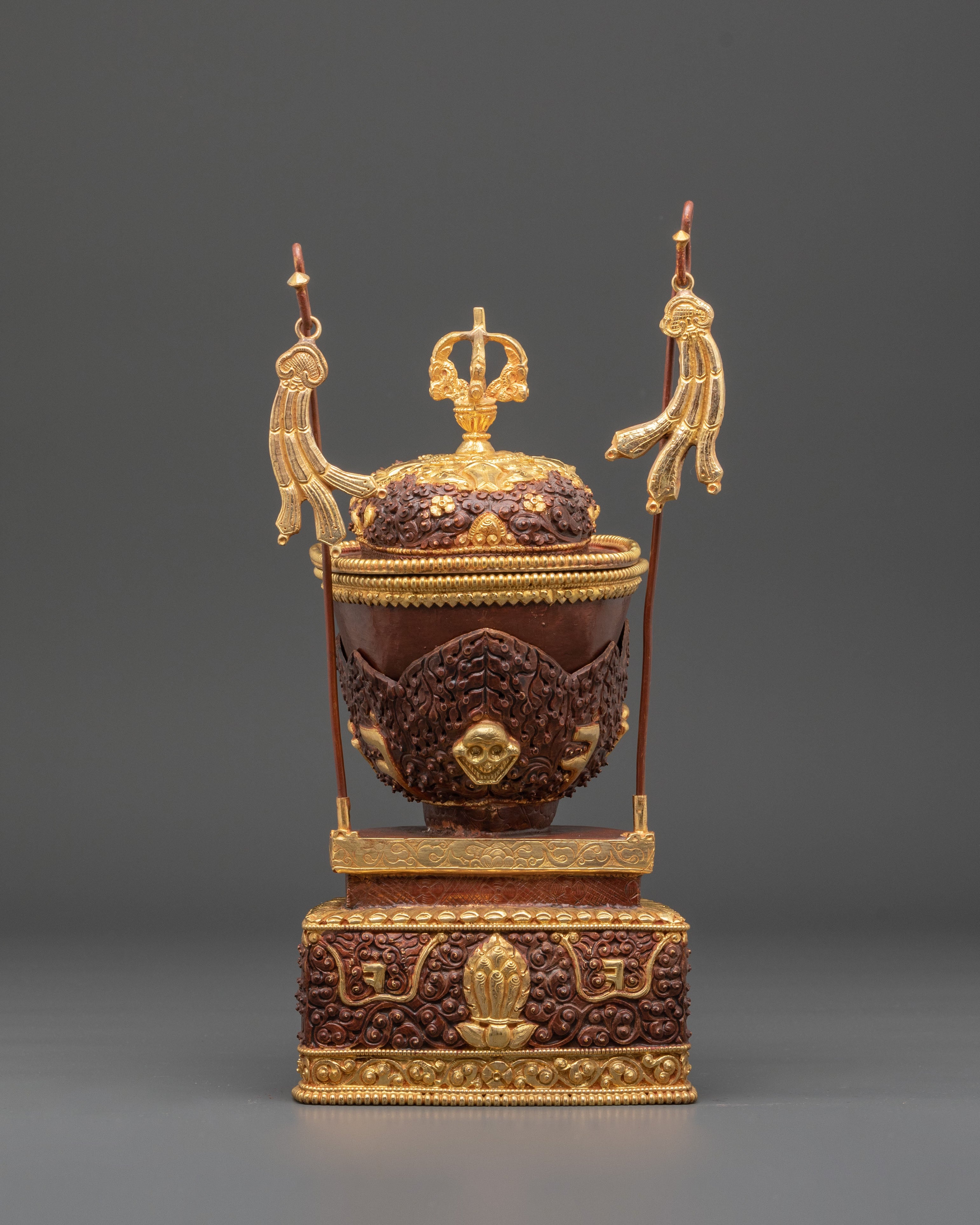 Handmade Gold Plated Kapala Set | Tibetan Ritual Skull Cup Offering Set