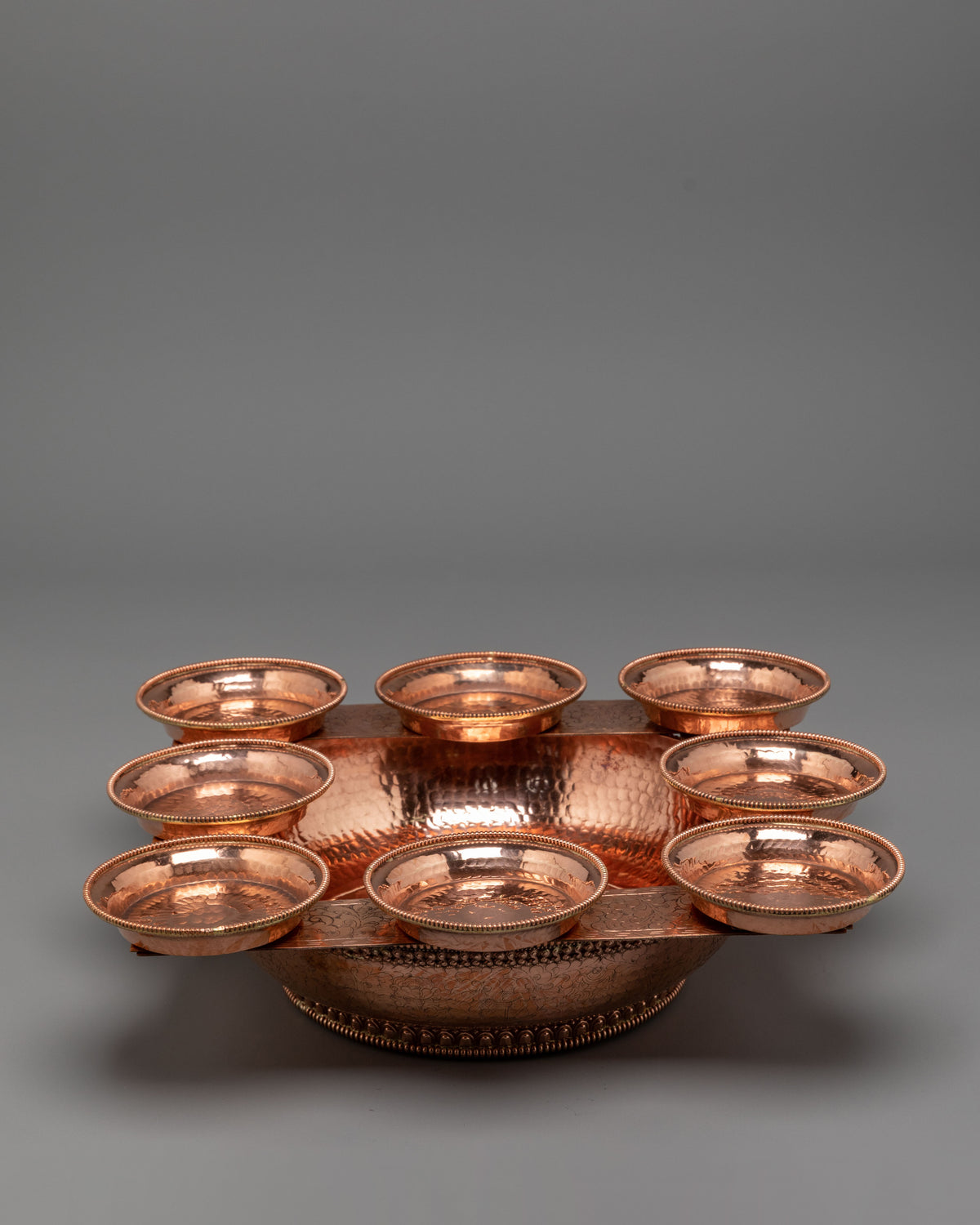 Copper Buddhist Water Offering Set | Traditional Tibetan Ritual Offering Vessel