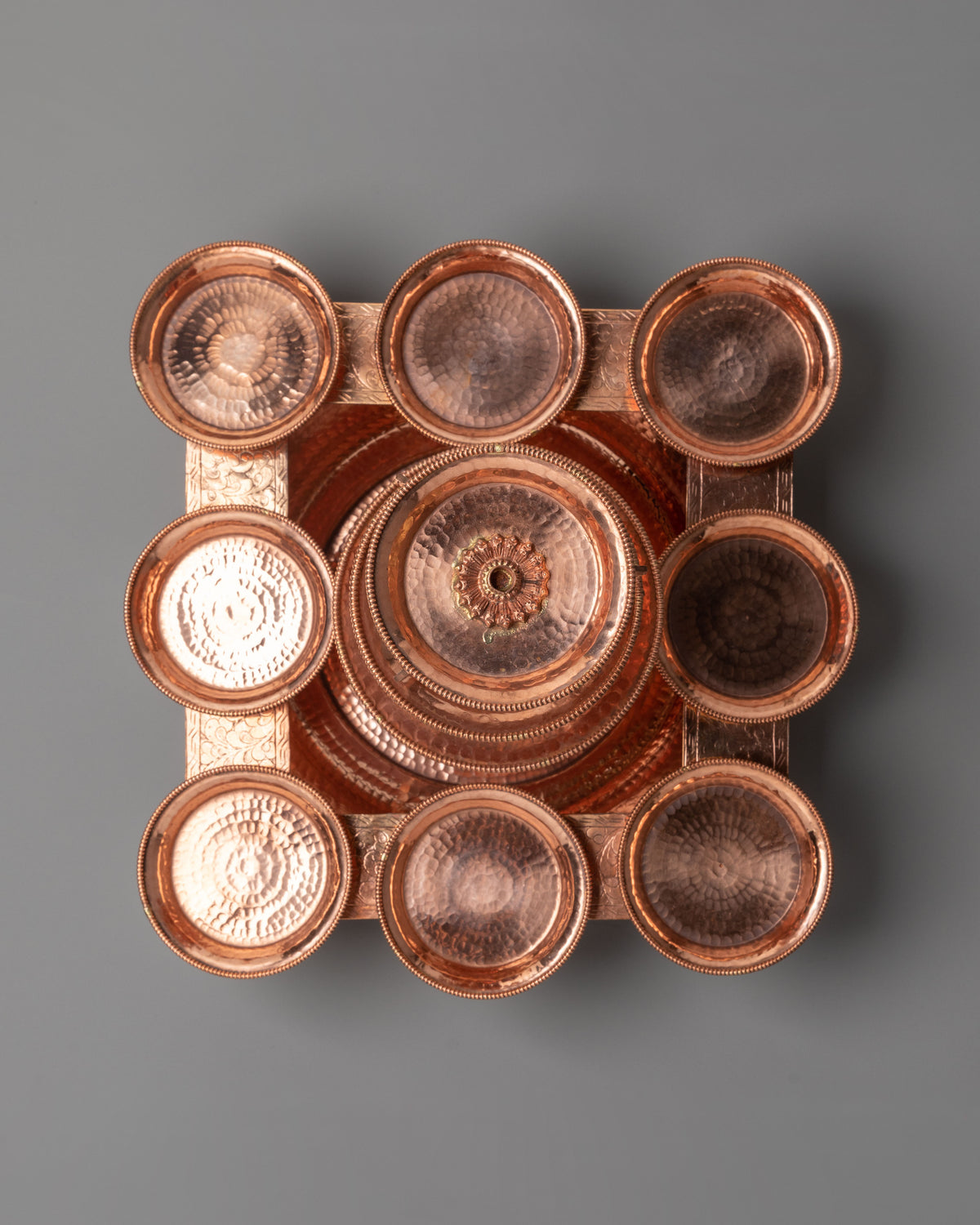Copper Buddhist Water Offering Set | Traditional Tibetan Ritual Offering Vessel