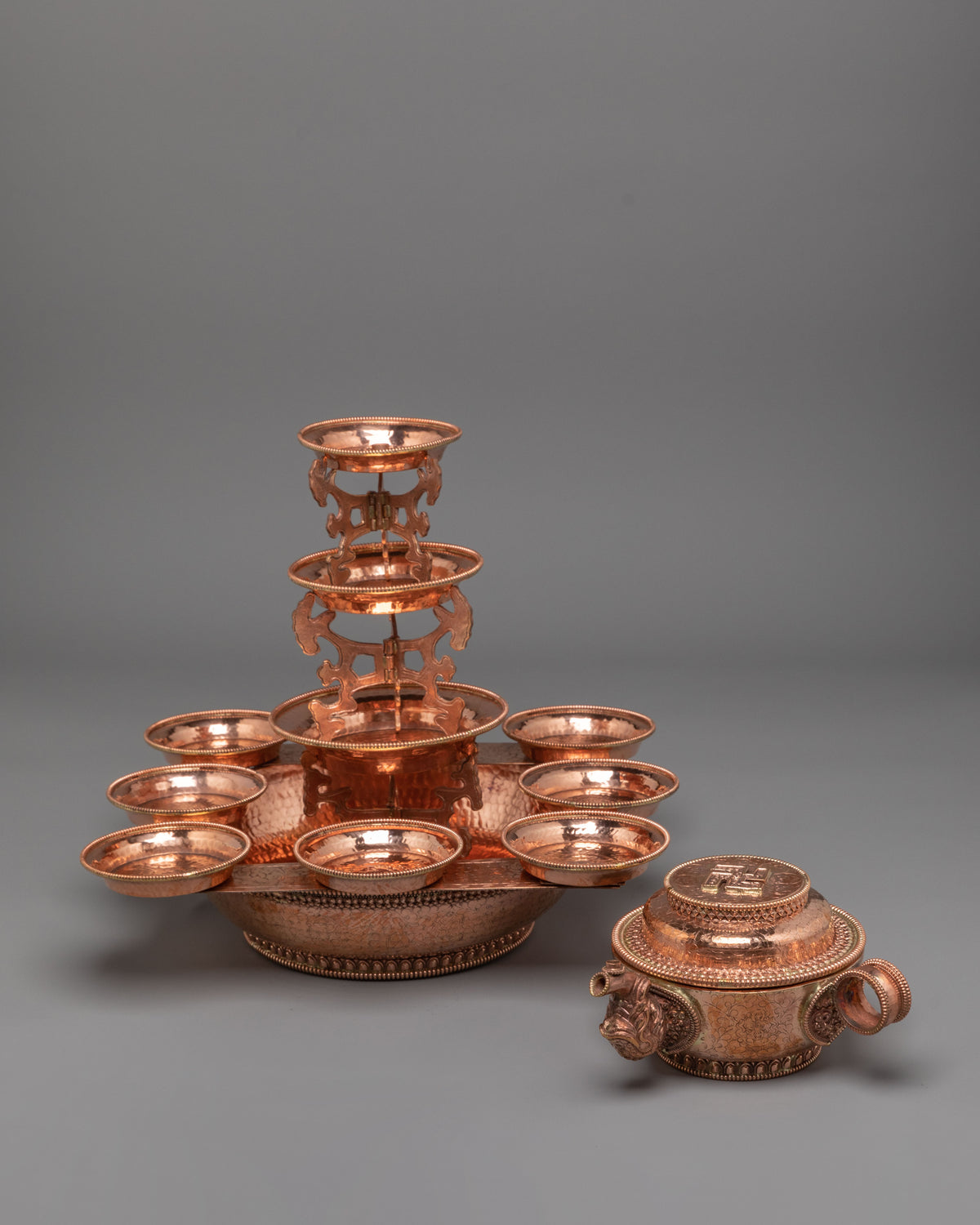 Copper Buddhist Water Offering Set | Traditional Tibetan Ritual Offering Vessel