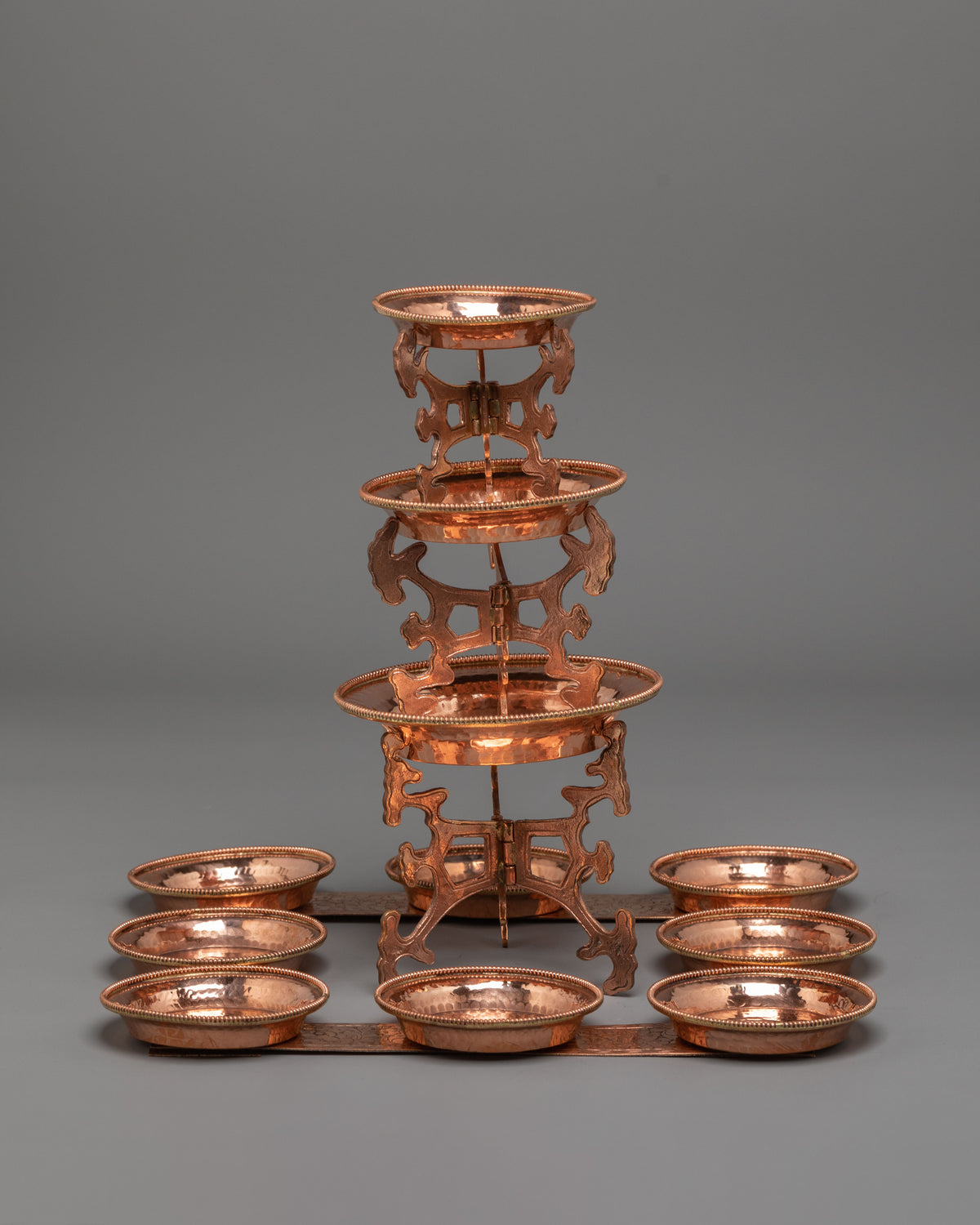 Copper Buddhist Water Offering Set | Traditional Tibetan Ritual Offering Vessel