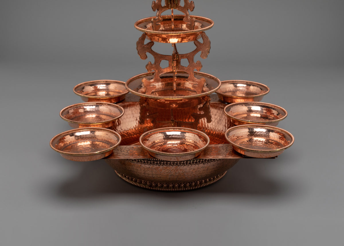 Copper Buddhist Water Offering Set | Traditional Tibetan Ritual Offering Vessel