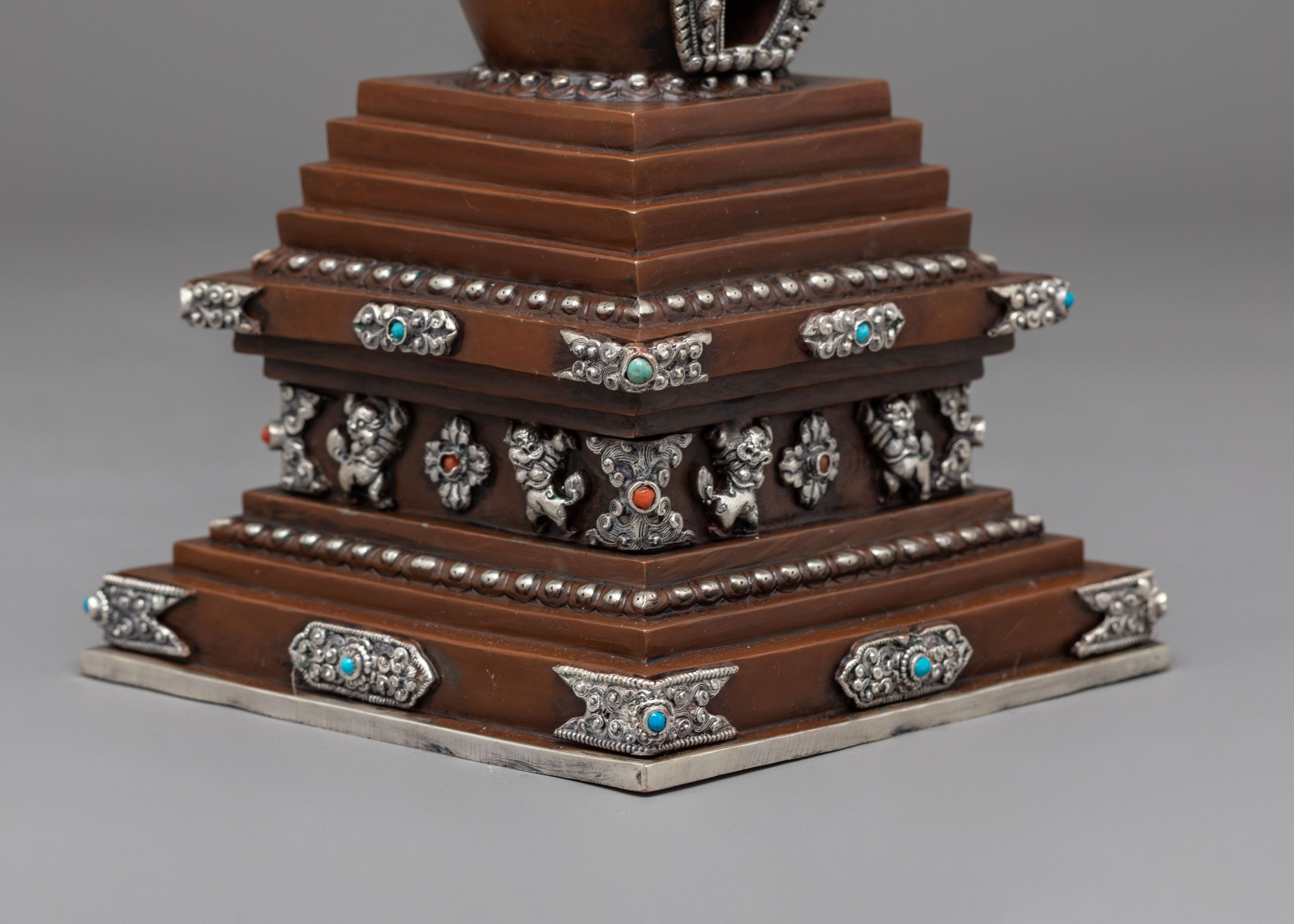 Oxidized Copper Stupa | Buddhist Ritual Altar Offering
