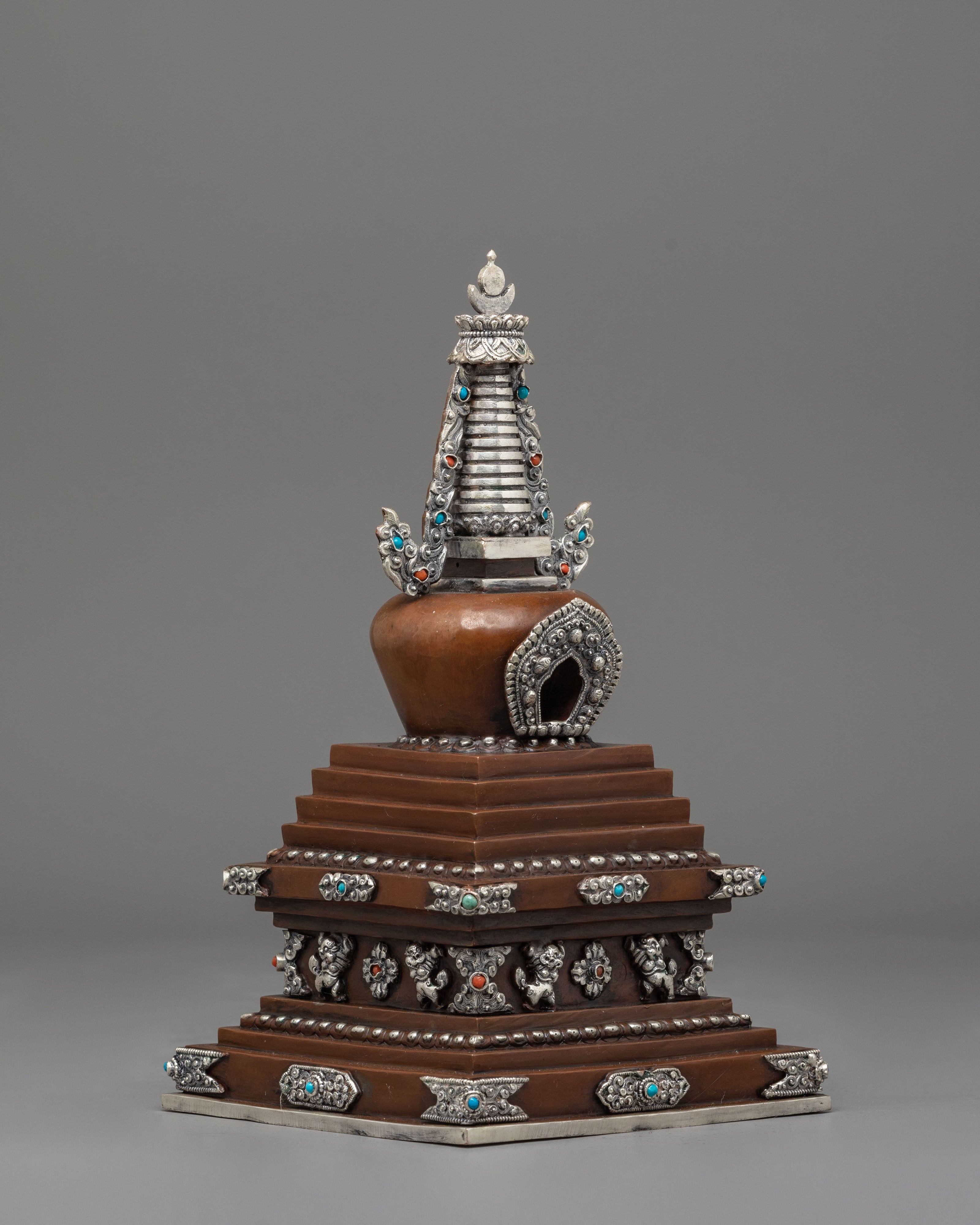 Oxidized Copper Stupa | Buddhist Ritual Altar Offering