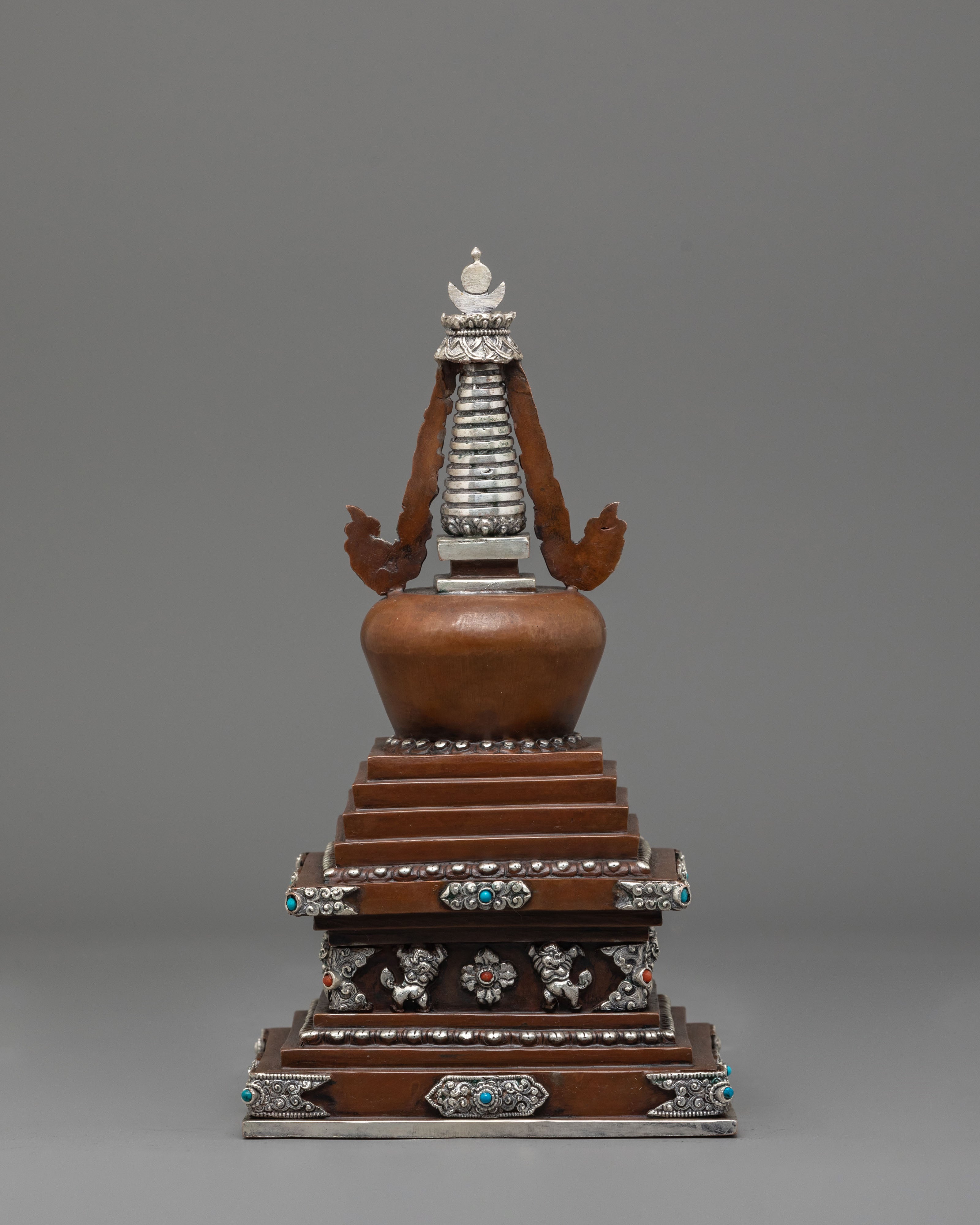 Oxidized Copper Stupa | Buddhist Ritual Altar Offering