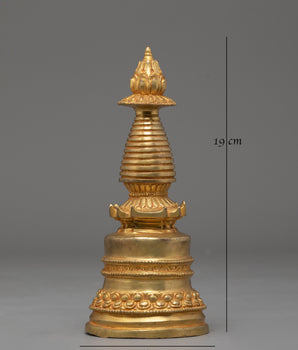 Spiritual Handmade Buddhist Stupa | Tibetan Gold Plated Copper Altar Statue