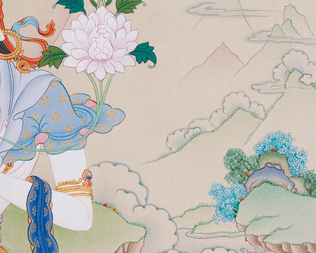 Healing Bodhisattva White Tara | A Divine Thangka of Compassion and Lifelong Wellness