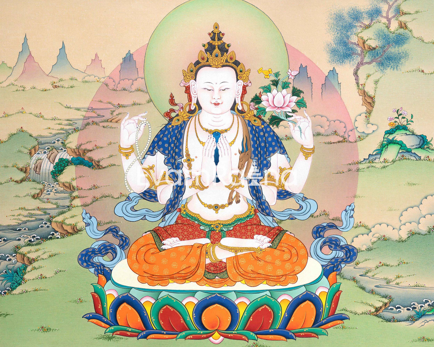 Chenrezig's Thangka Print for Inner Tranquility | The Bodhisattva of Compassion | Art Illuminating Your Space