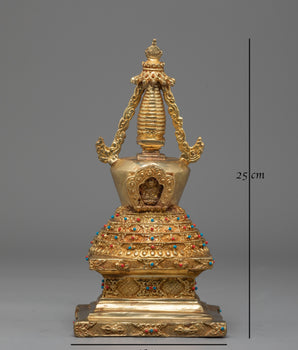 Handcrafted Tibetan Ritual Stupa | Sacred Buddhist Gold Plated Shrine