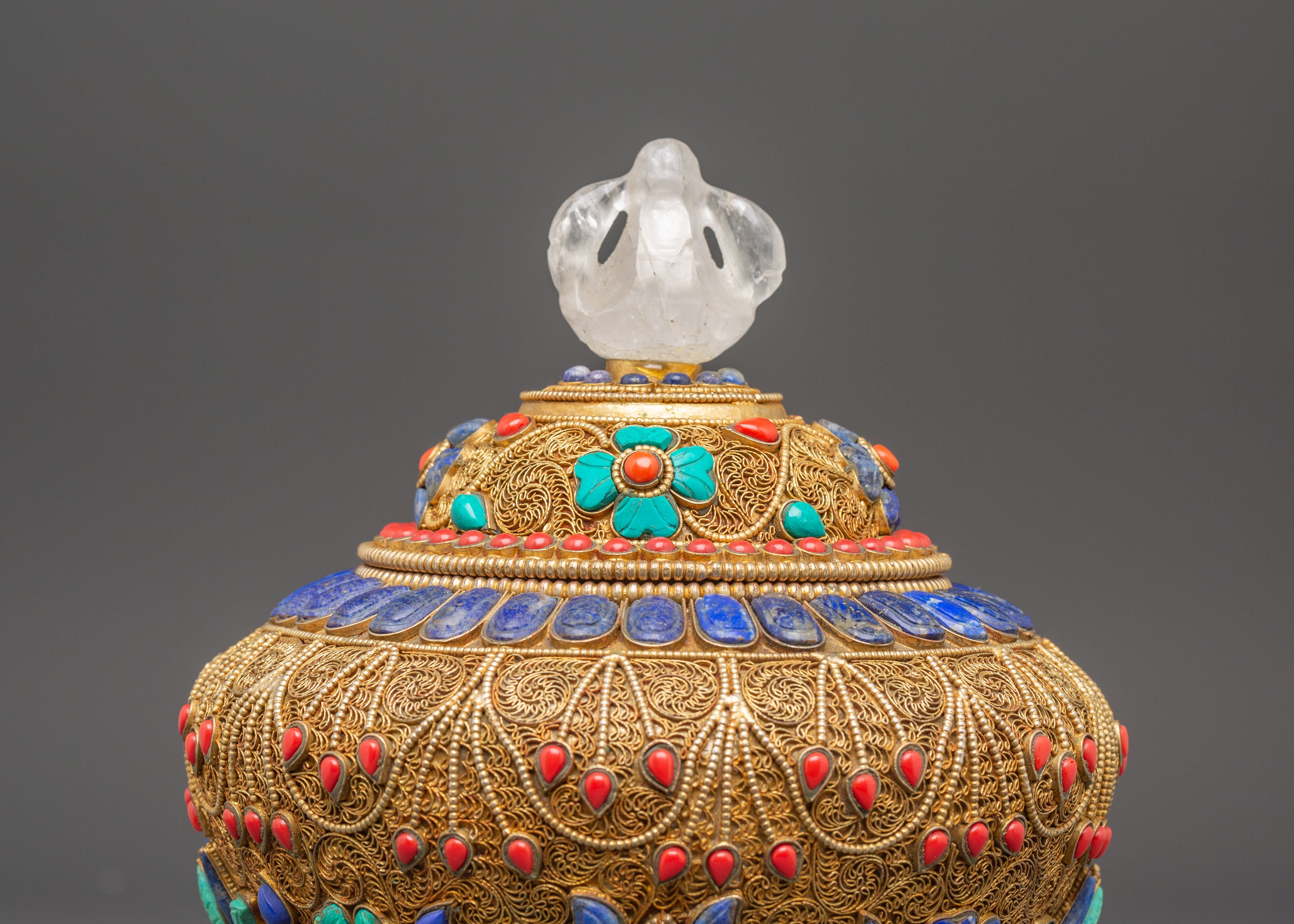 Gold Plated Rice Pot for Ritual Altar | Handcrafted Buddhist Altar Decor