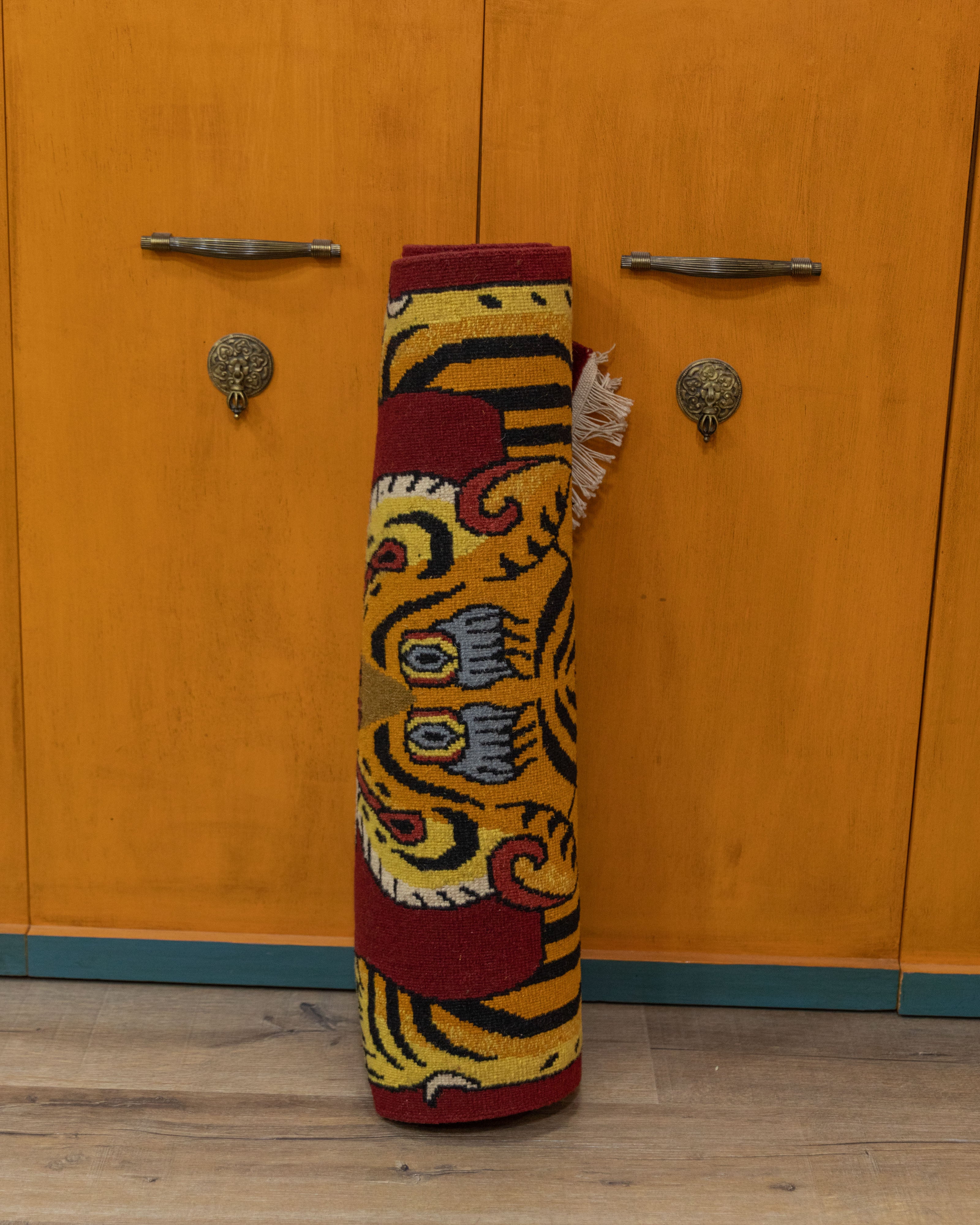 Handwoven Tiger Rug | Tibetan Wool Carpet for Artistic Home Decor