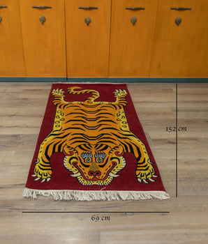Handwoven Tiger Rug | Tibetan Wool Carpet for Artistic Home Decor