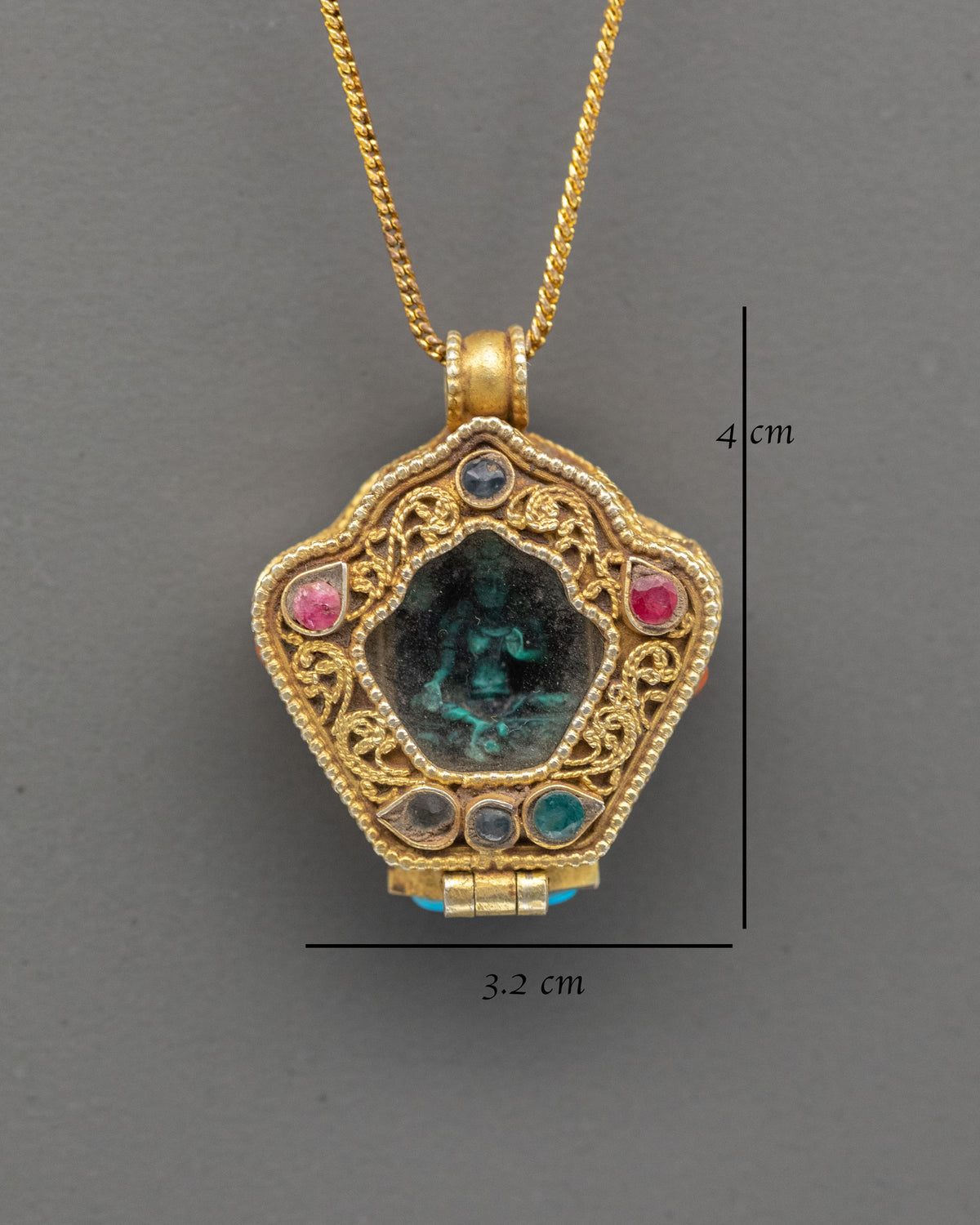 Tibetan Green Tara Ghau Locket | Gold Plated Buddhist Amulet Pendant