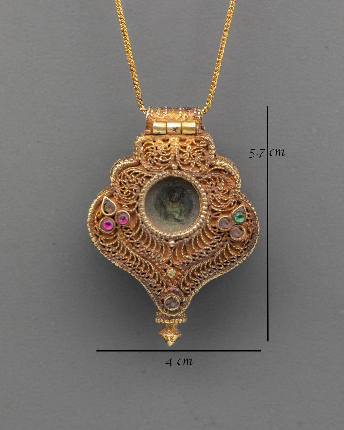 Sacred Manjushri Ghau Pendant | Gold Plated Tibetan Buddhist Wisdom Amulet