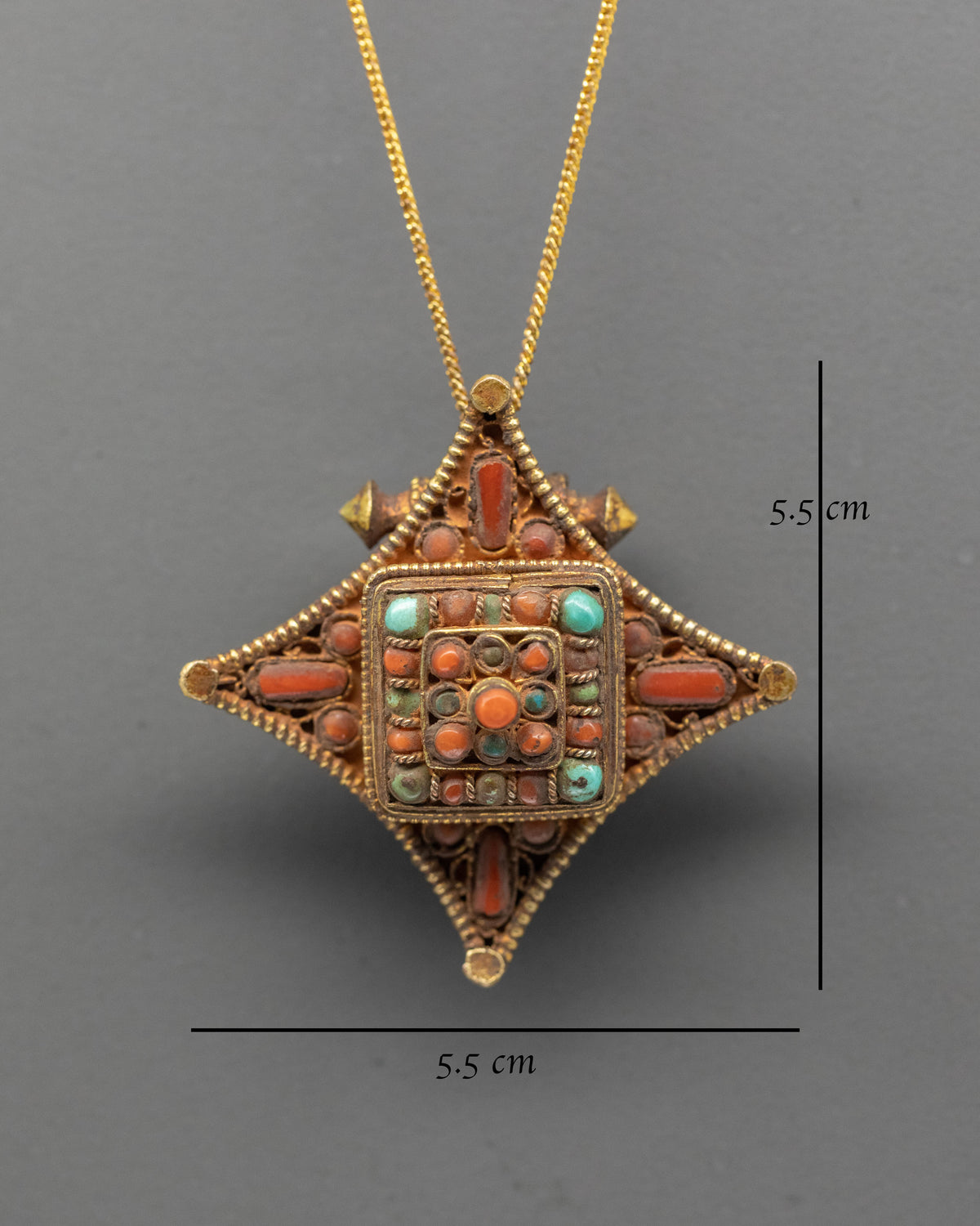 Traditional Ghau Box Locket Pendant | Gold Plated Tibetan Buddhist Amulet