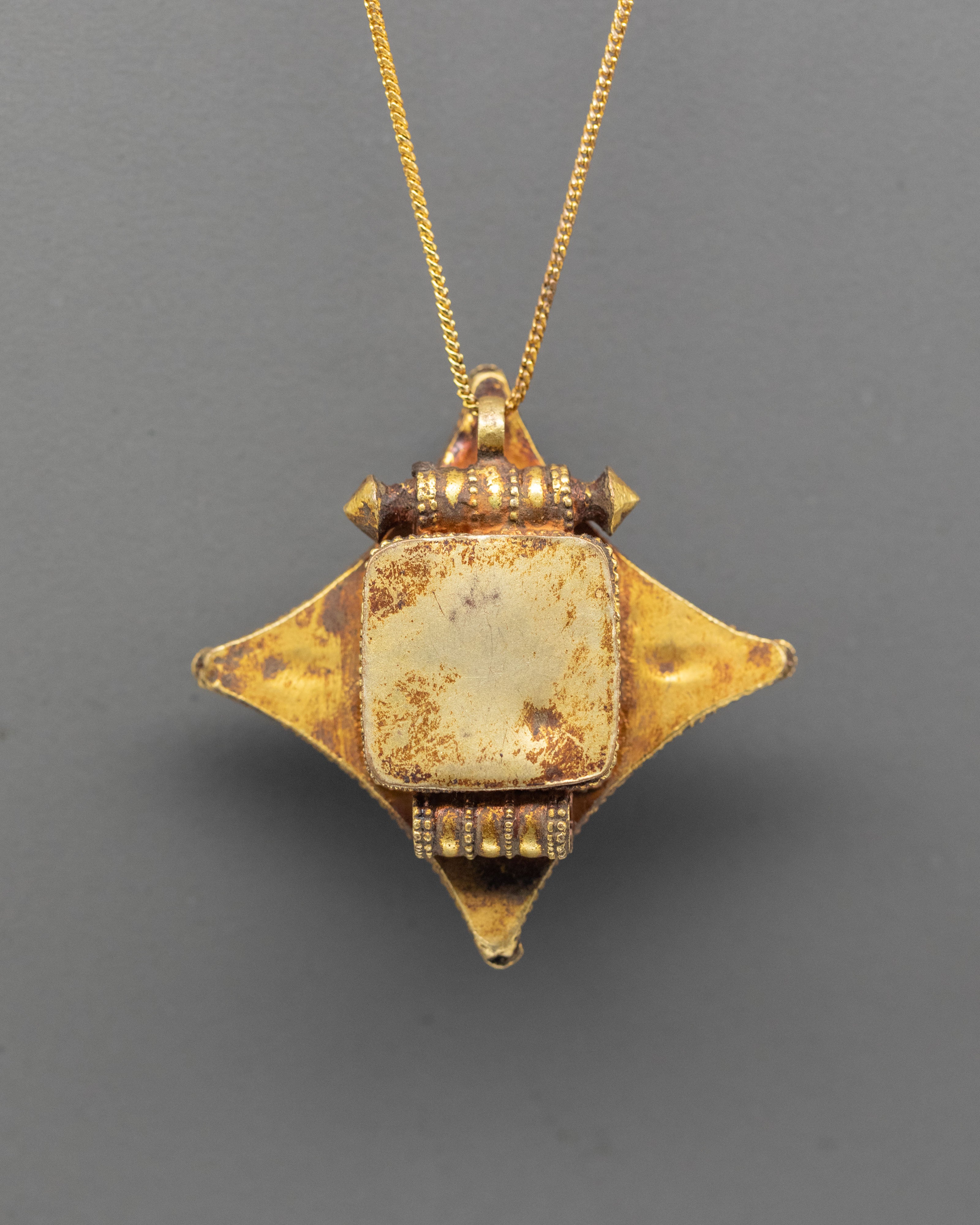 Traditional Ghau Box Locket Pendant | Gold Plated Tibetan Buddhist Amulet