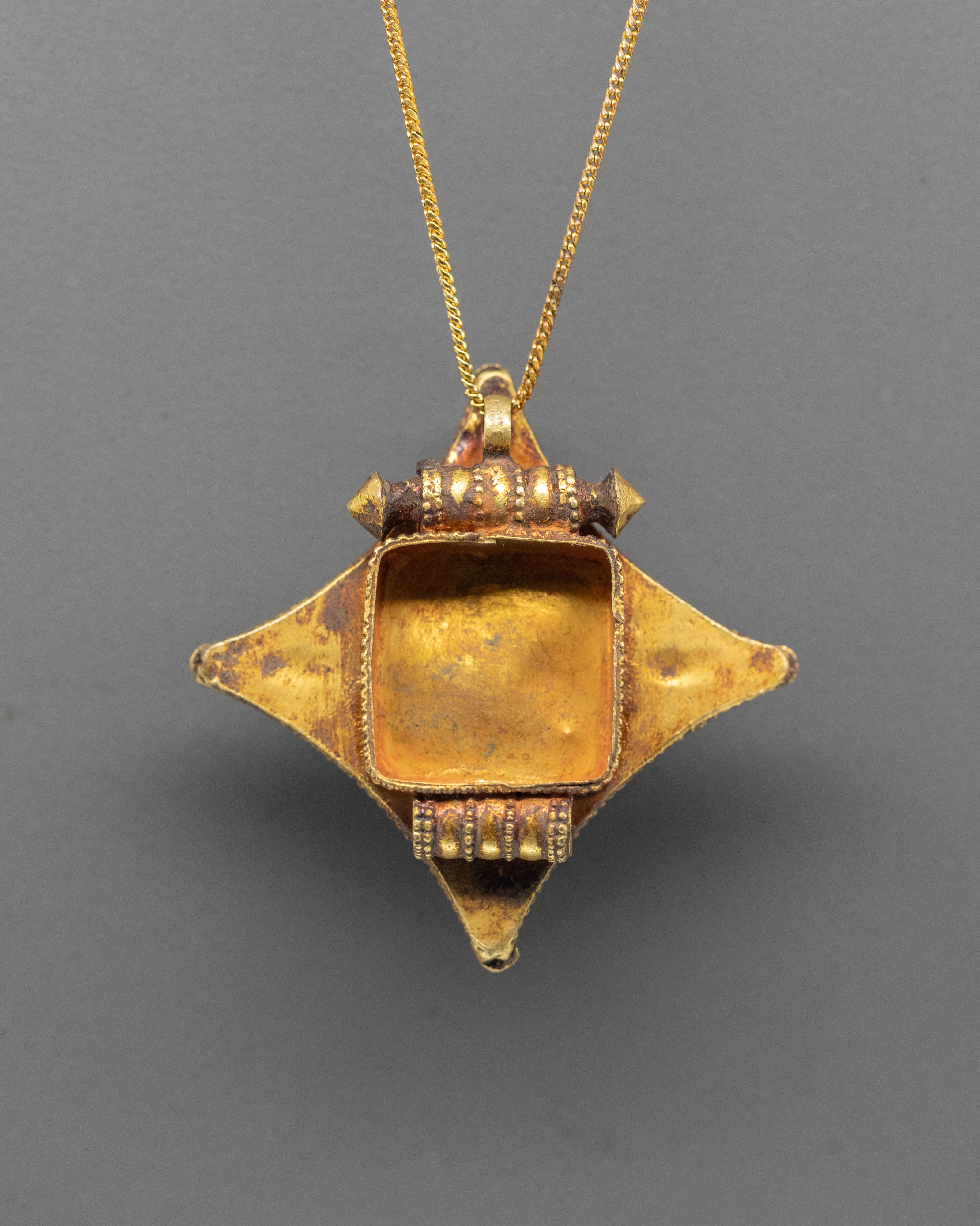 Traditional Ghau Box Locket Pendant | Gold Plated Tibetan Buddhist Amulet
