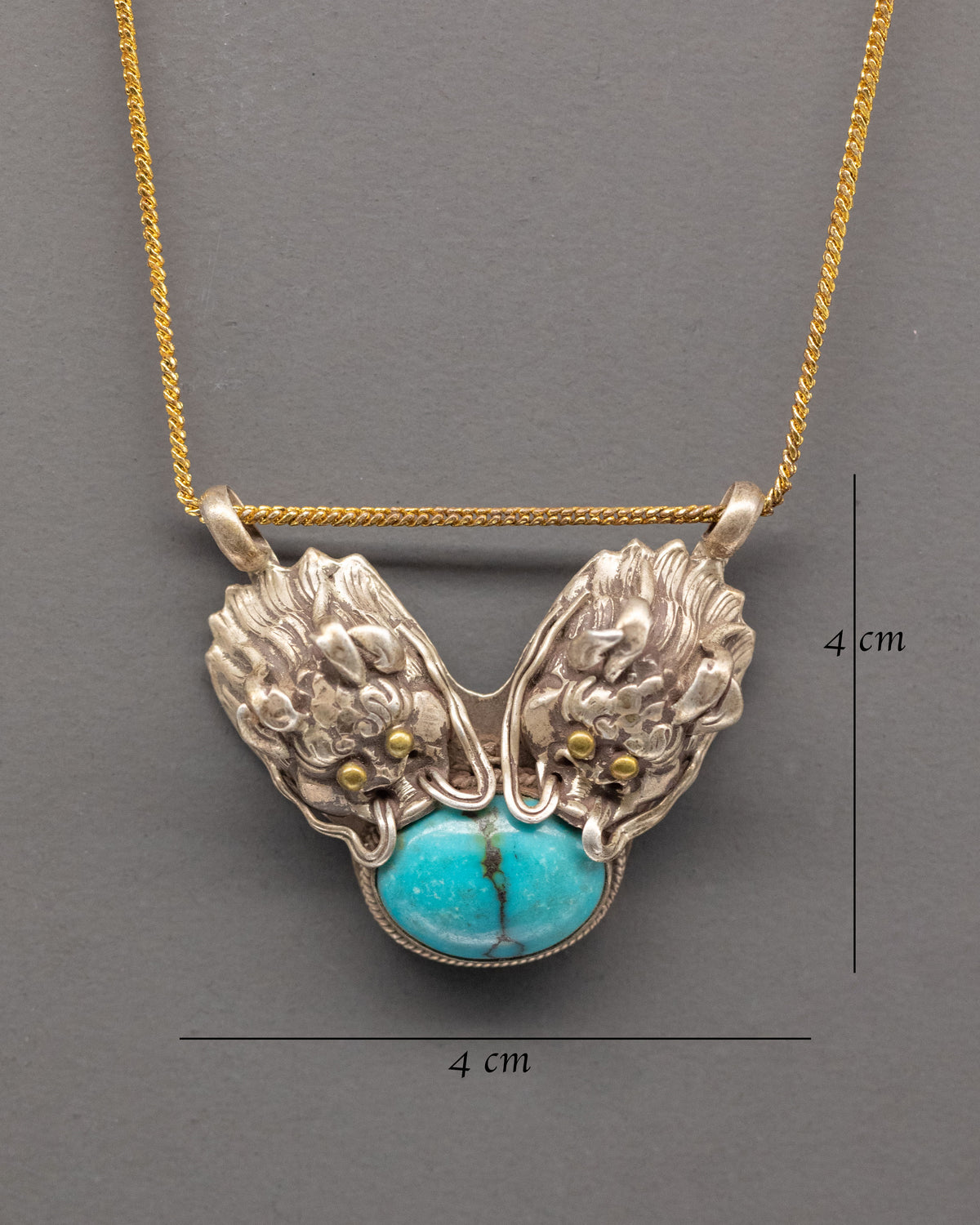 Double Dragon Turquoise Pendant | Handcrafted Silver Jewelry