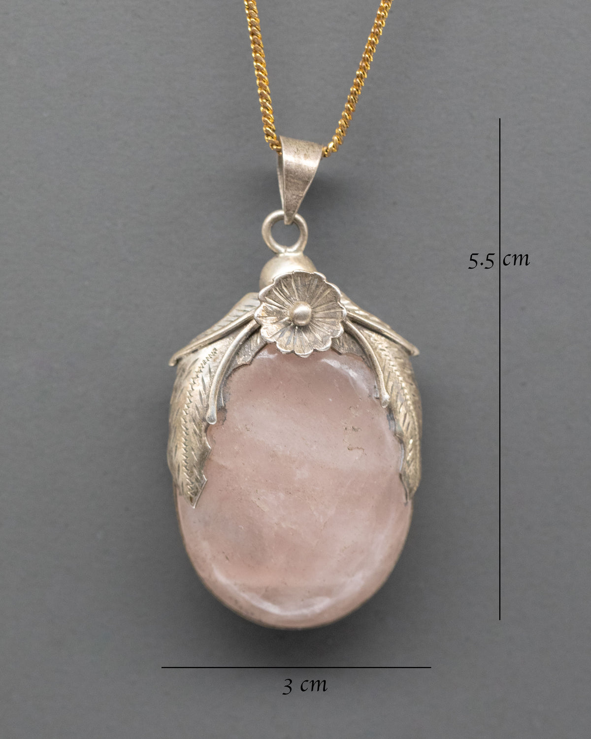 Rose Quartz Pendant | Floral Silver Jewelry