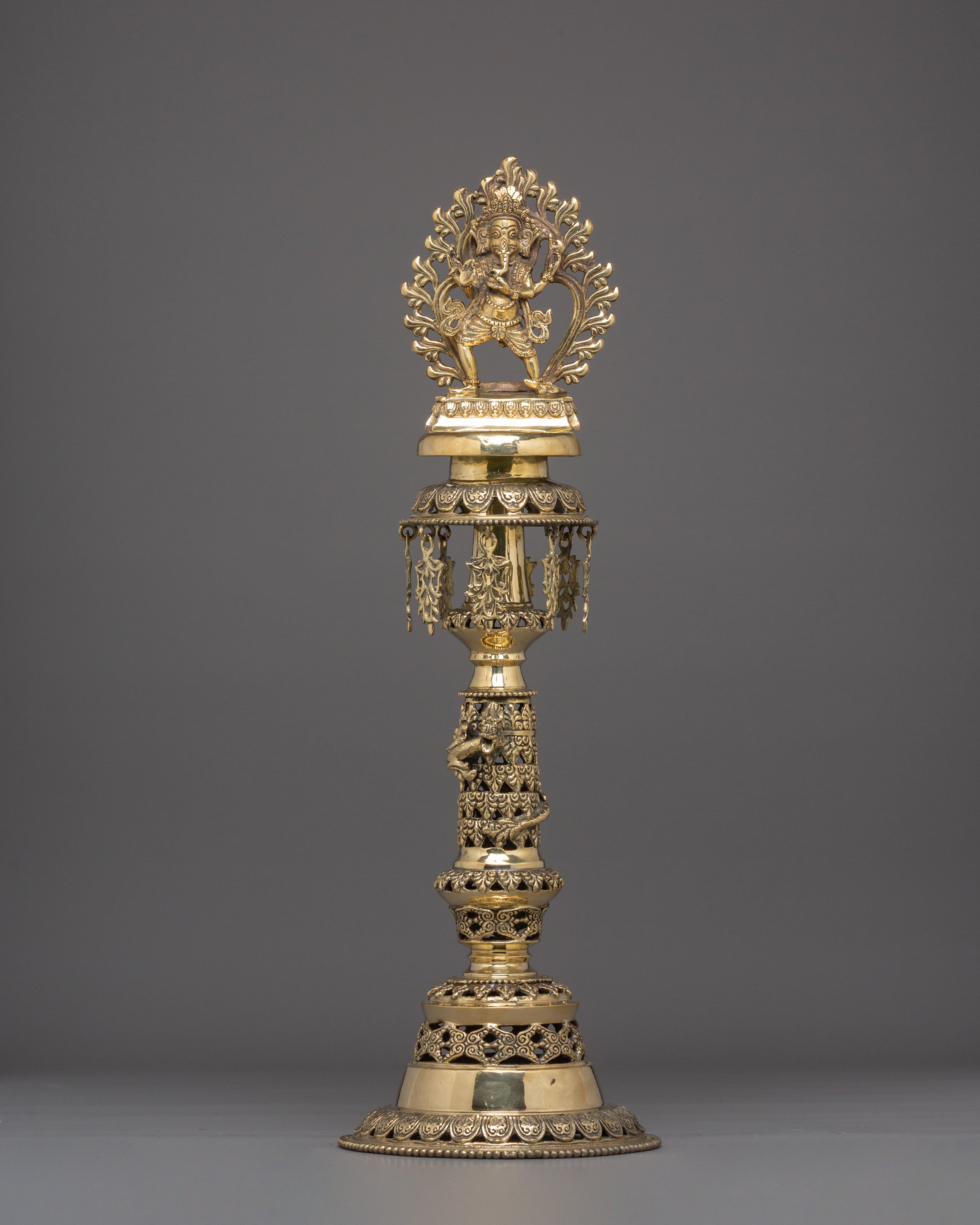 Sacred Brass Oil Lamp Set | Ganesha and Kartikeya Deity Offering Lamps