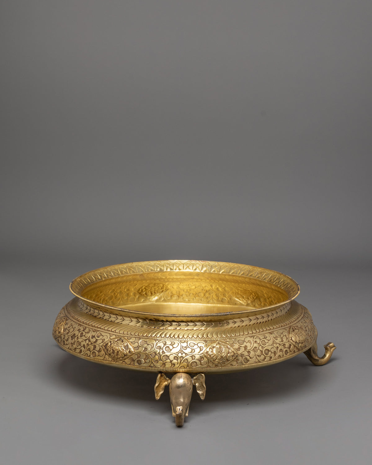 Decorative Offering Urli Bowl | Sacred Vishva Vajra Design with Elephant Trunk Stand