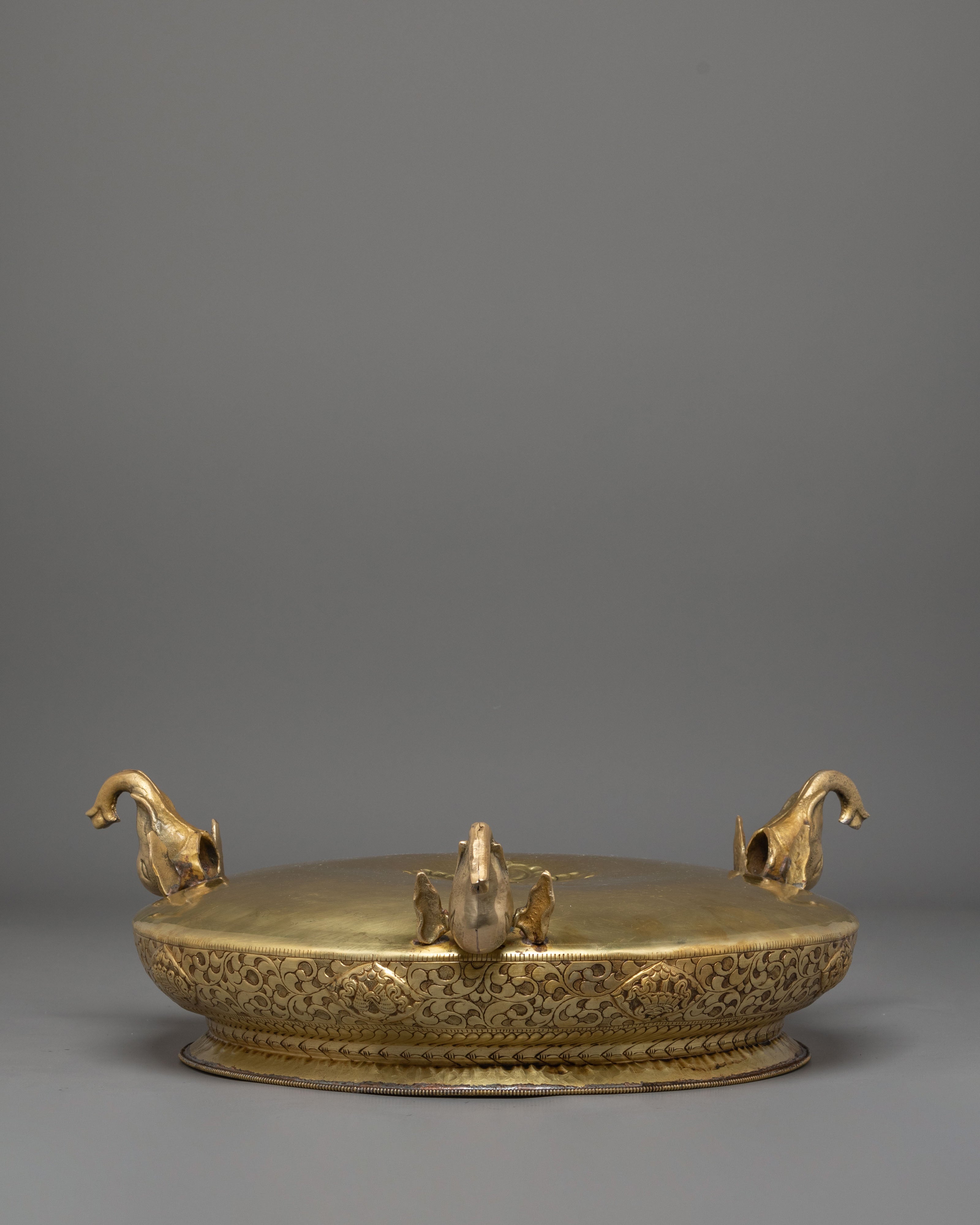 Decorative Offering Urli Bowl | Sacred Vishva Vajra Design with Elephant Trunk Stand