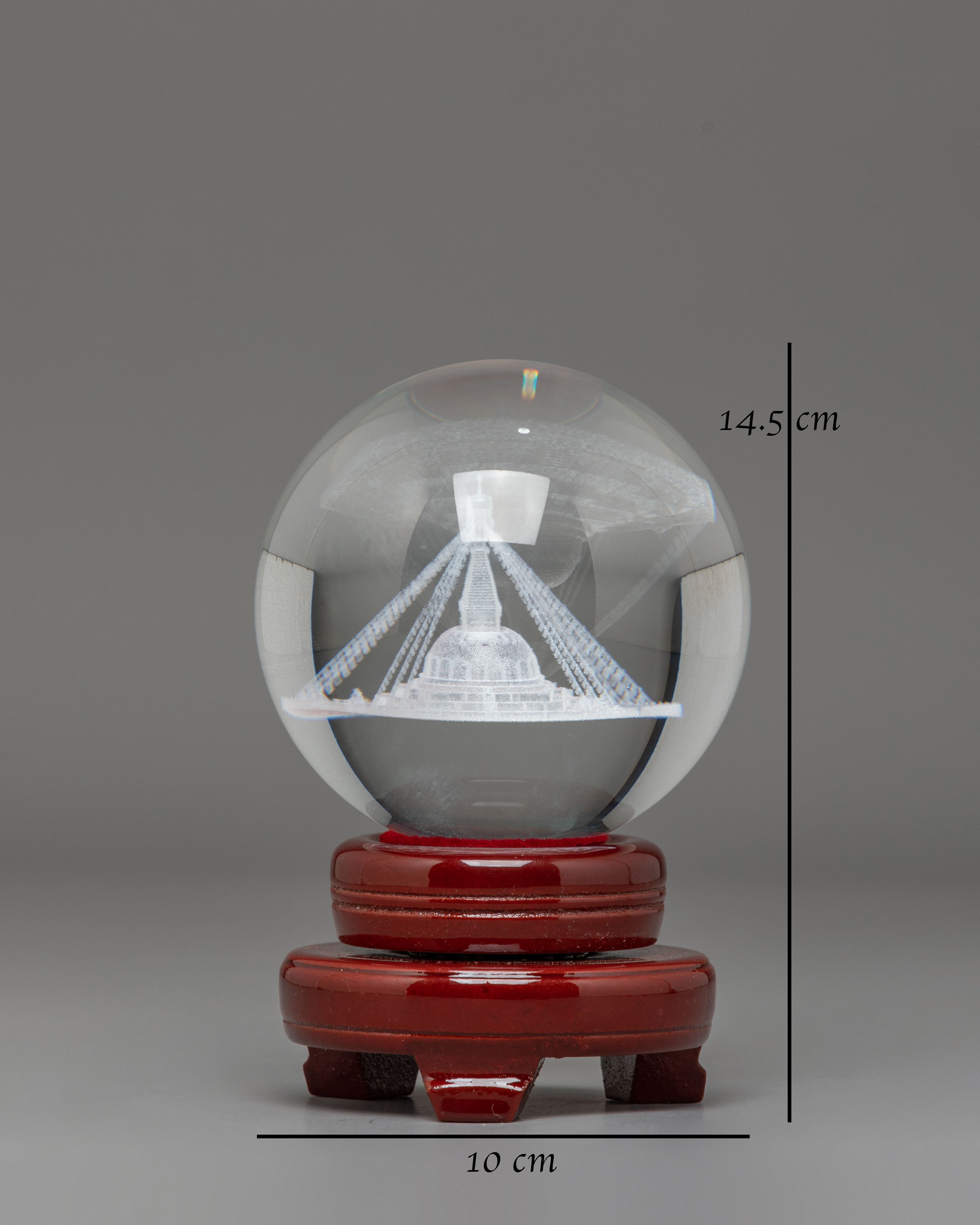 Stupa Crystal Ball | Handcrafted Glass with Wooden Base