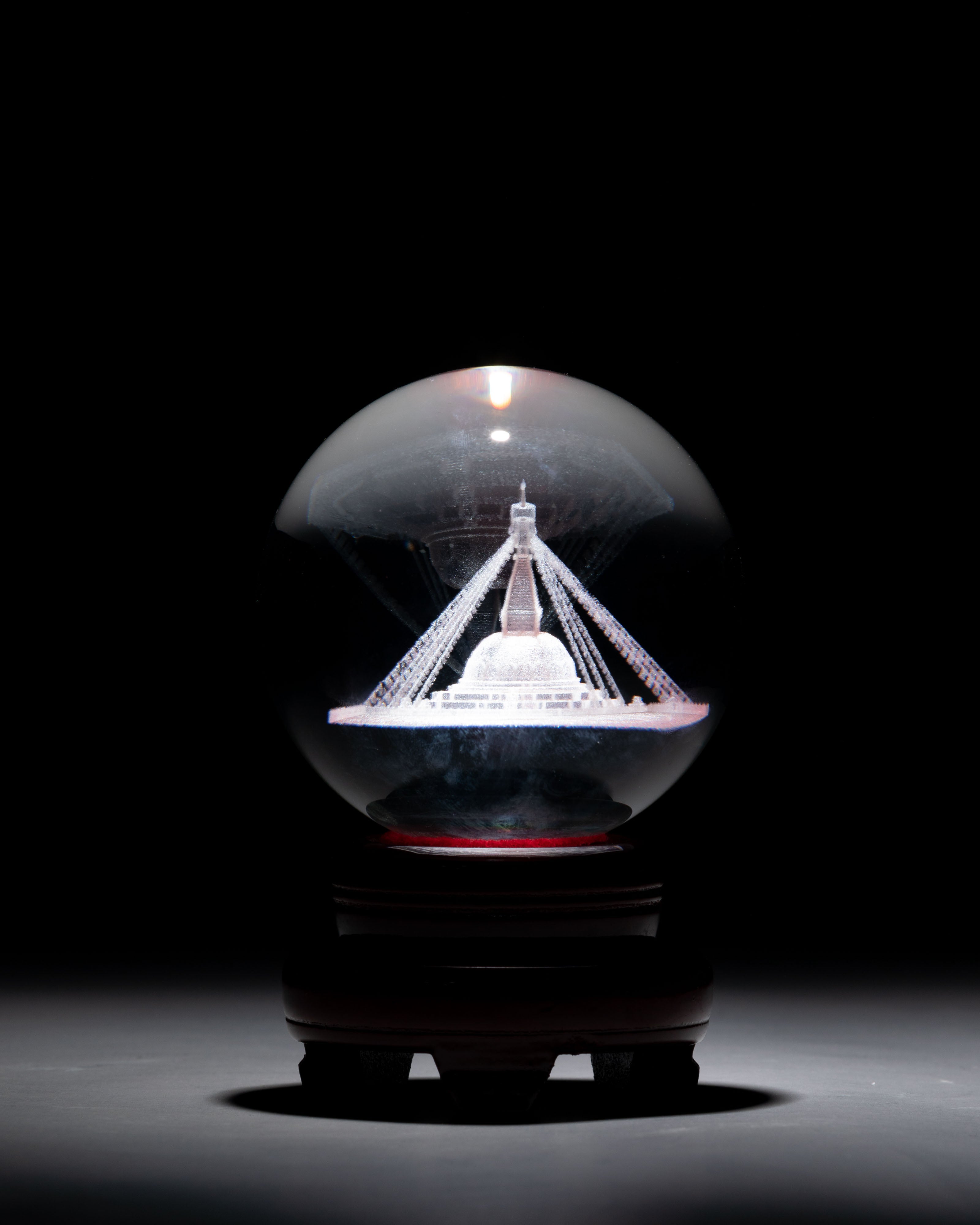 Stupa Crystal Ball | Handcrafted Glass with Wooden Base