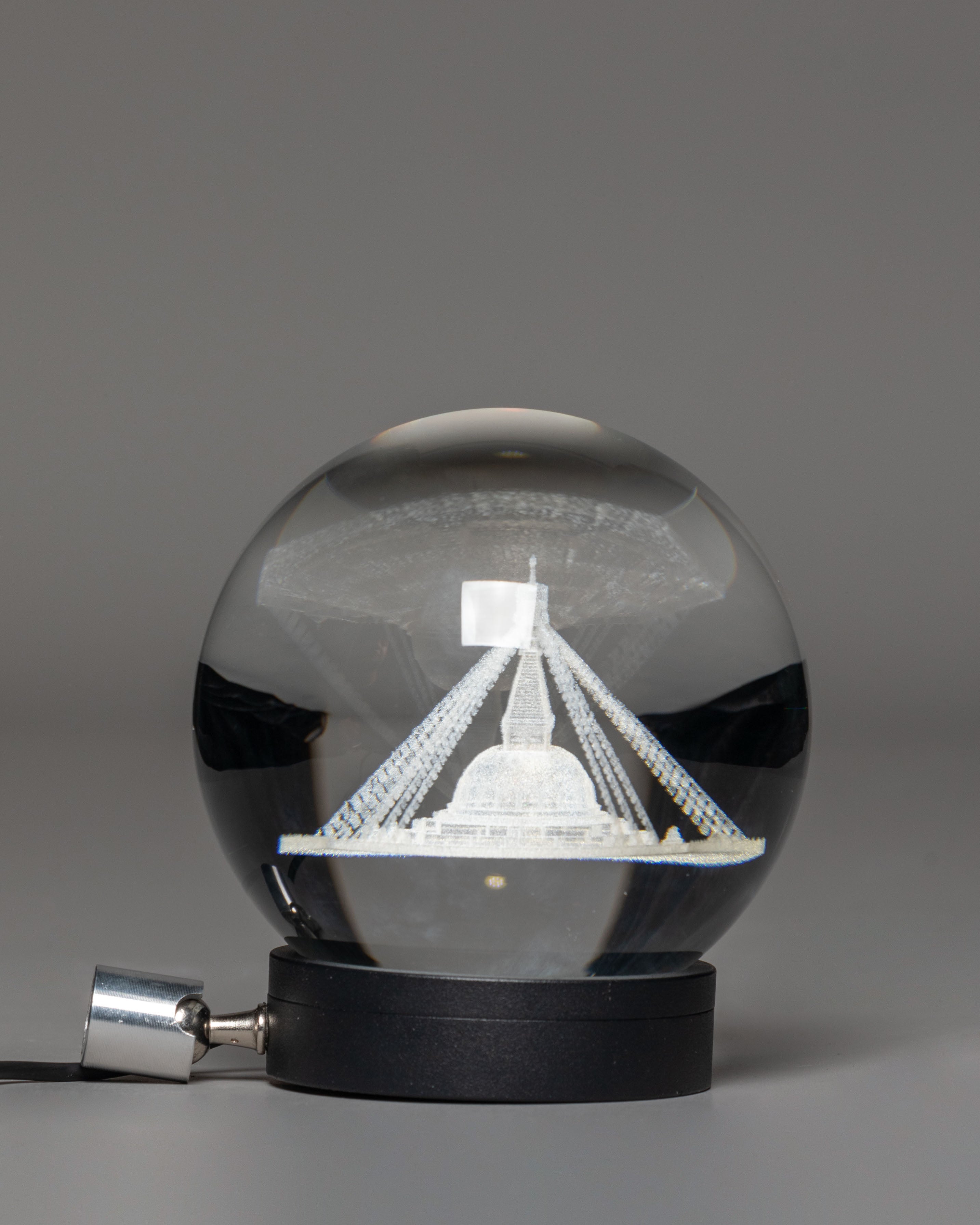 Stupa Crystal Ball | Handcrafted Glass with Wooden Base
