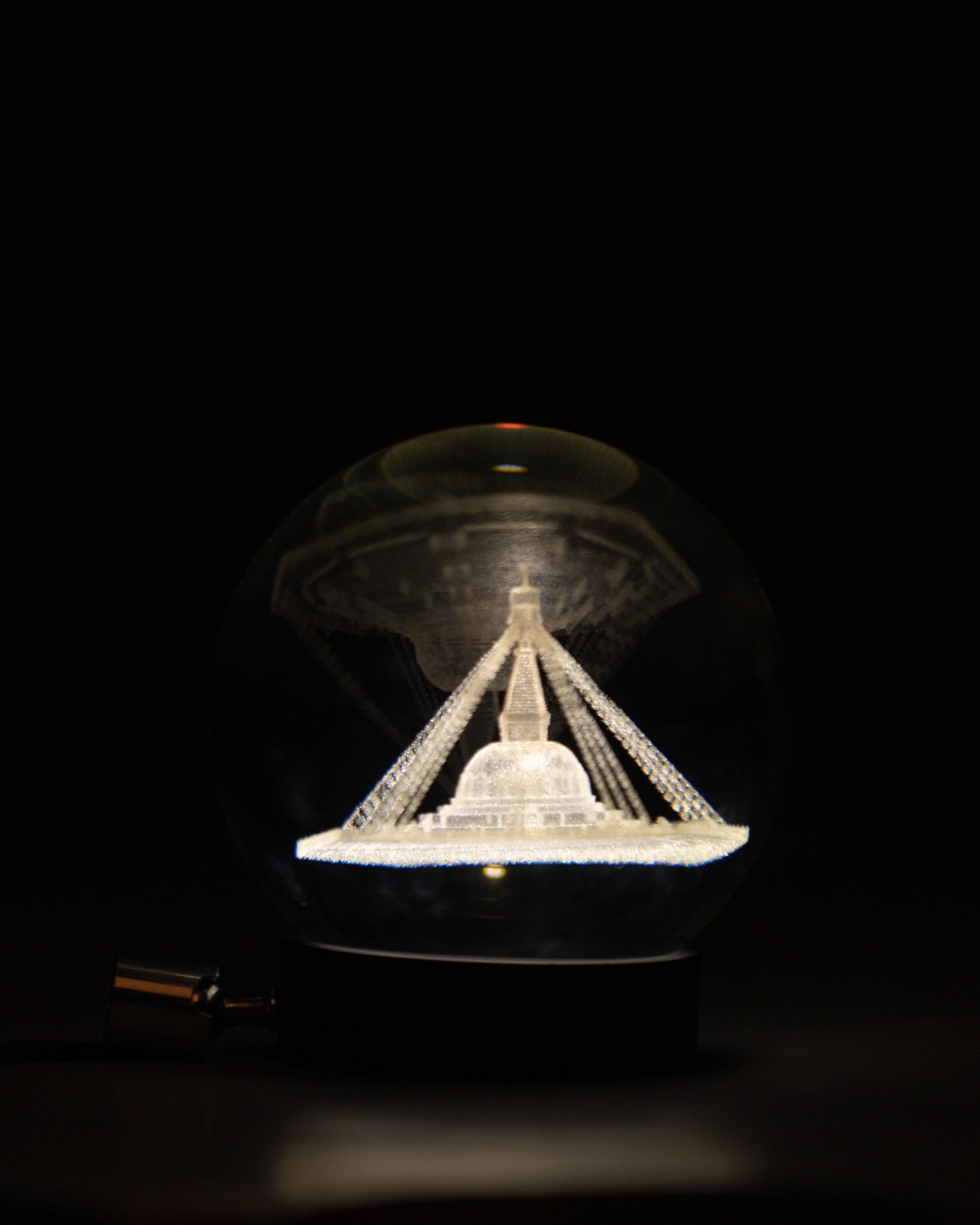 Stupa Crystal Ball | Handcrafted Glass with Wooden Base