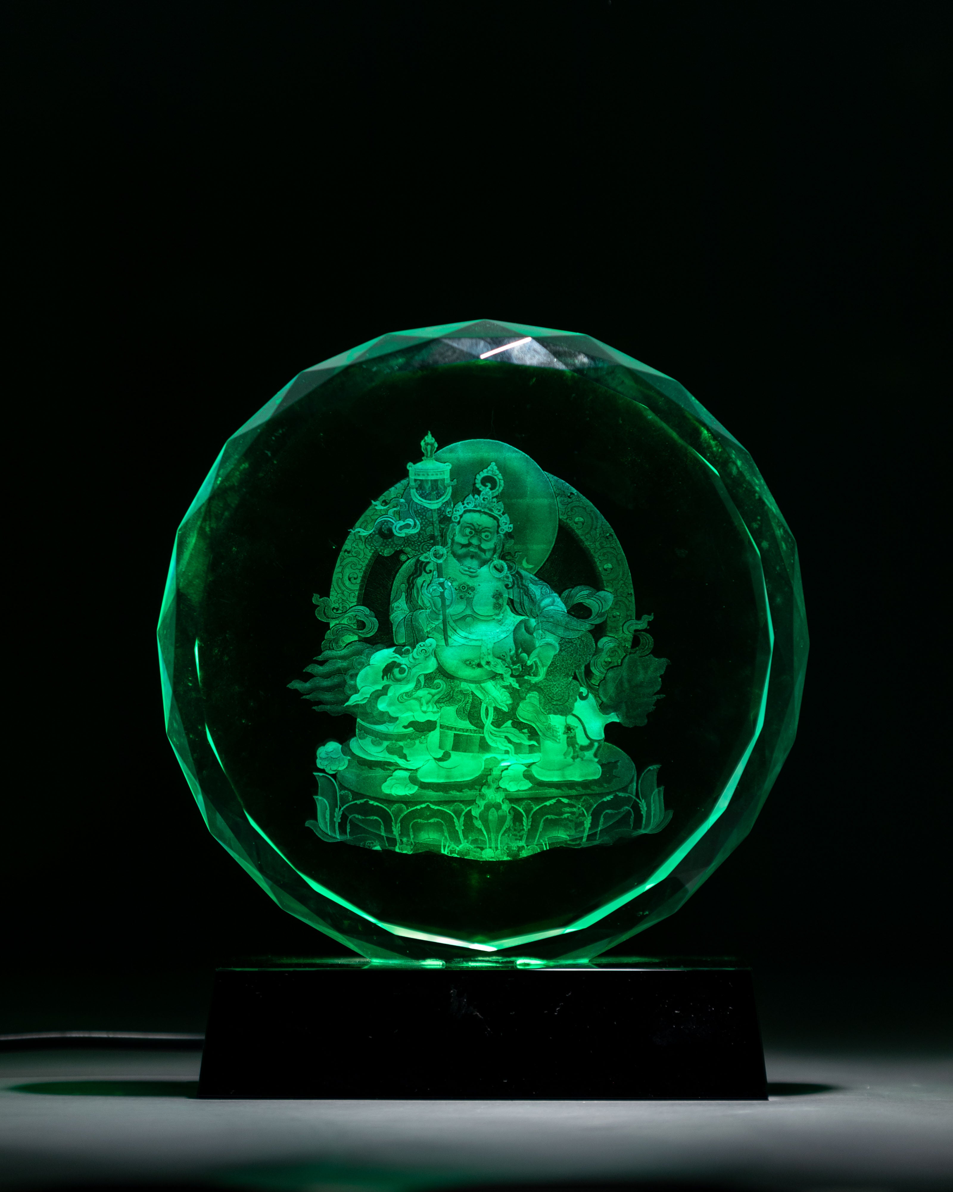 Namtoshe Glass Art | Illuminated Glass Sculpture with Wooden Base