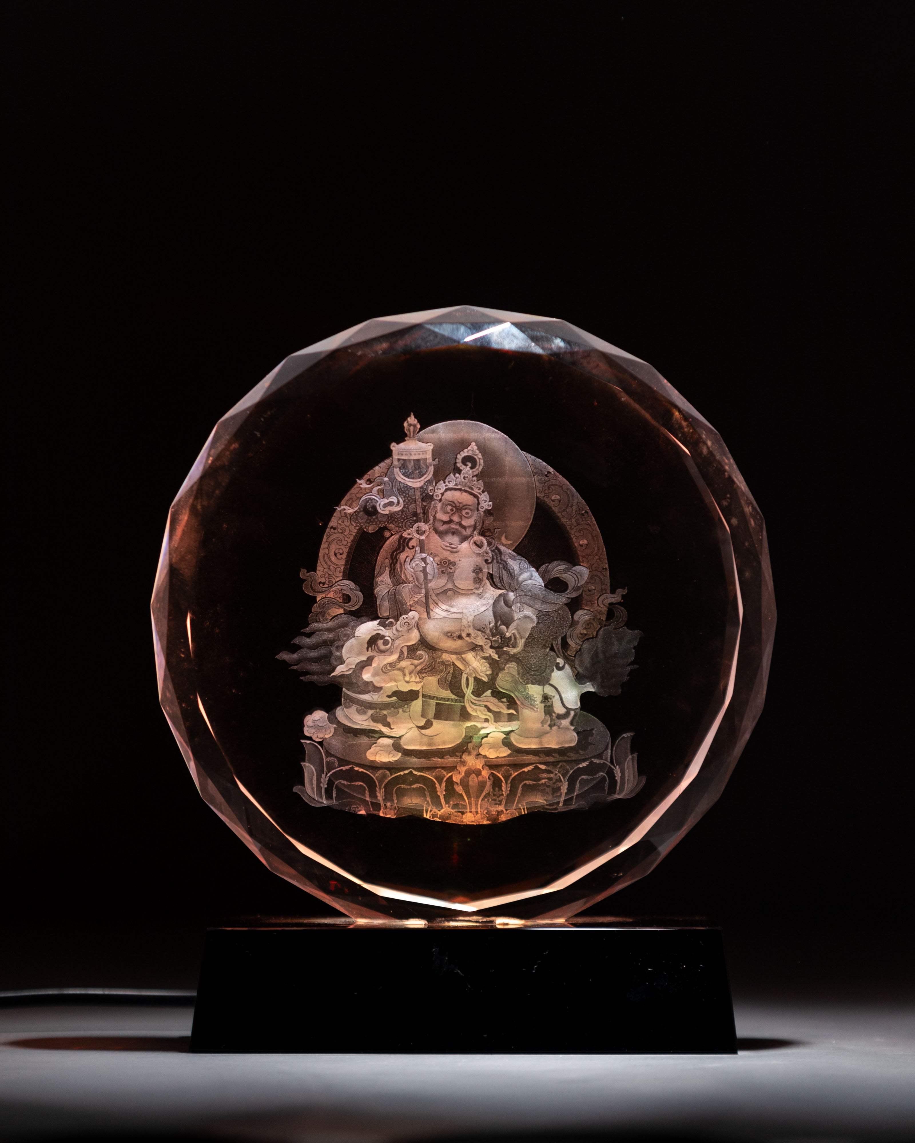 Namtoshe Glass Art | Illuminated Glass Sculpture with Wooden Base