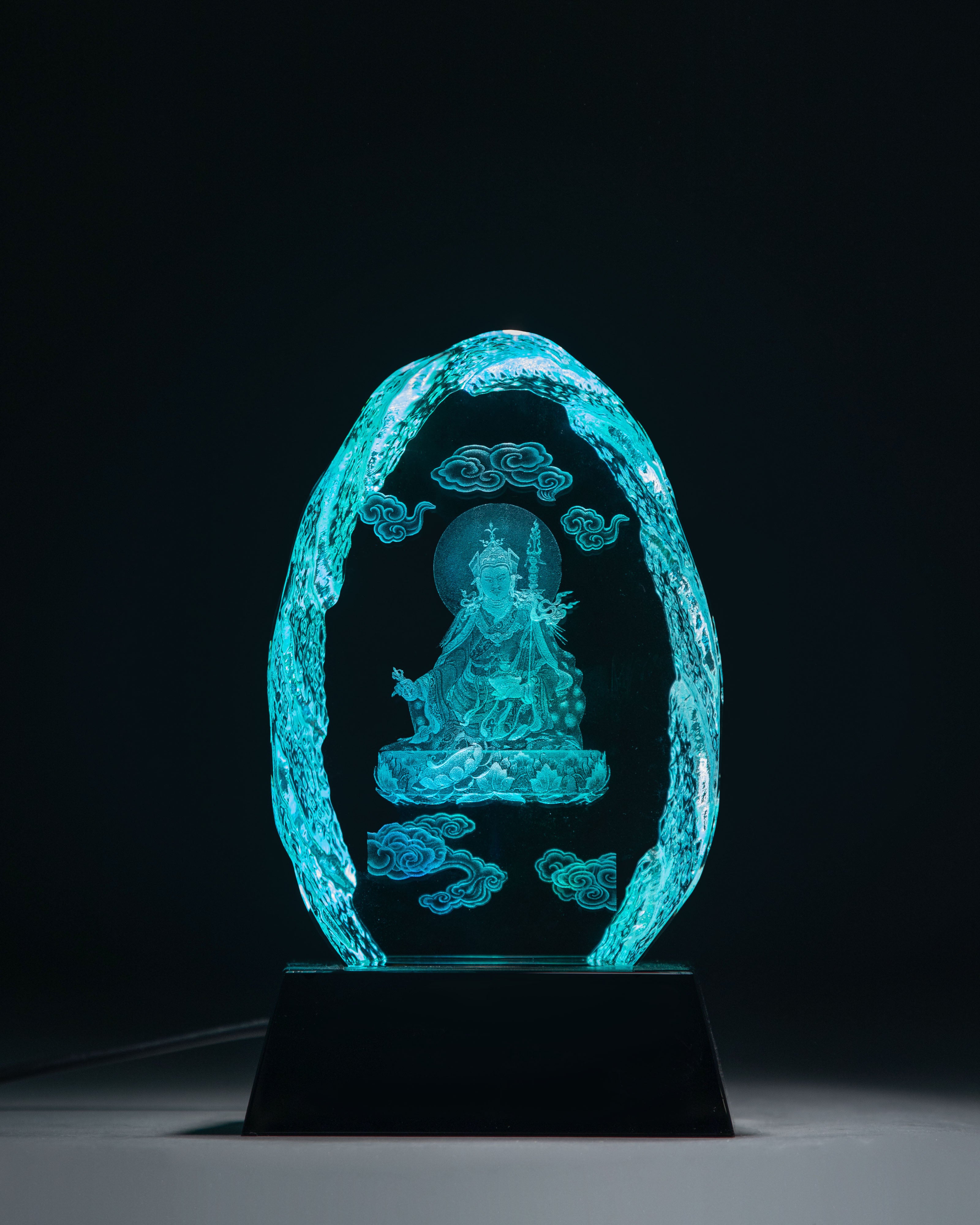 Guru Rinpoche Glass Decor | Wooden Base & Glass Spiritual Art