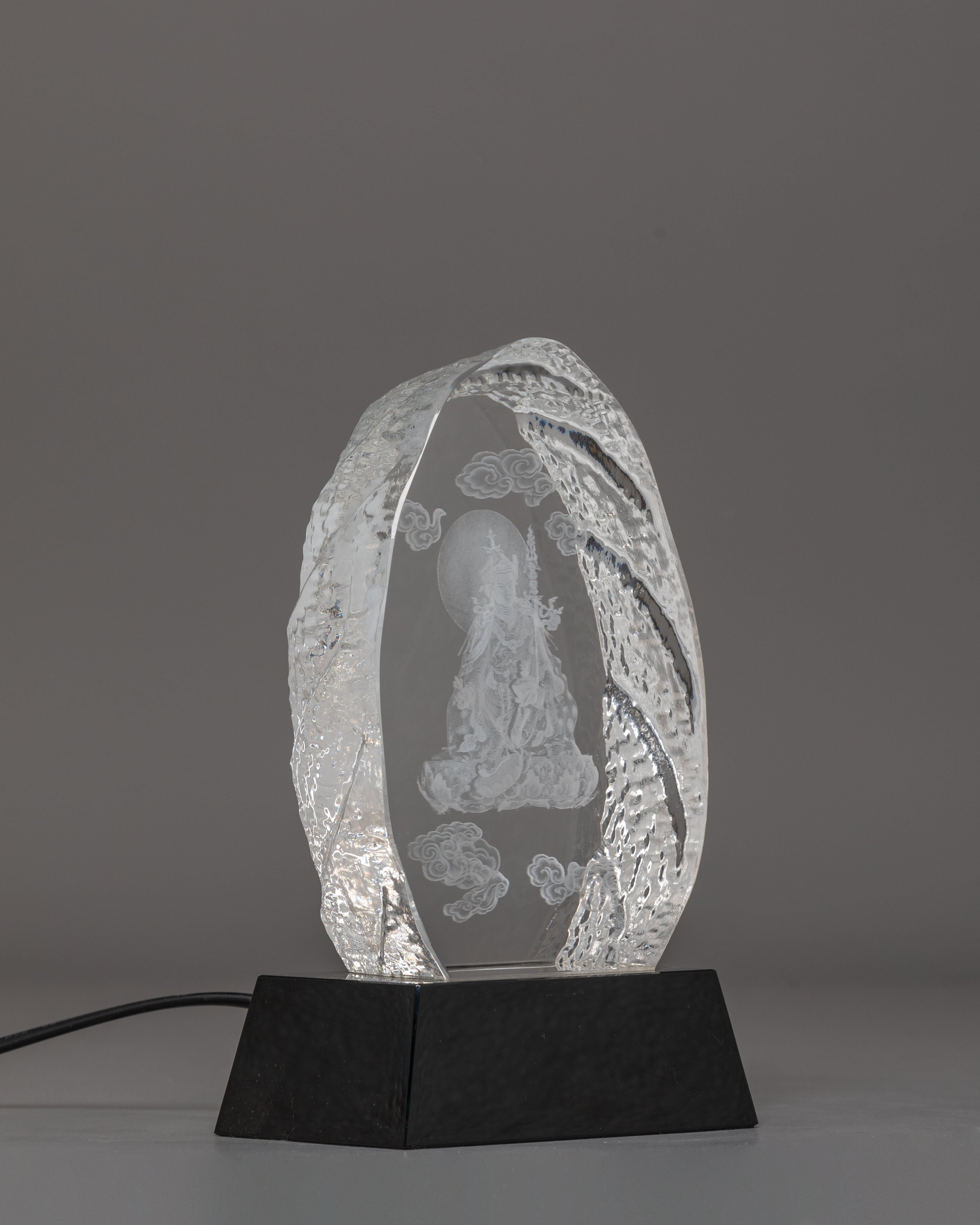 Guru Rinpoche Glass Decor | Wooden Base & Glass Spiritual Art