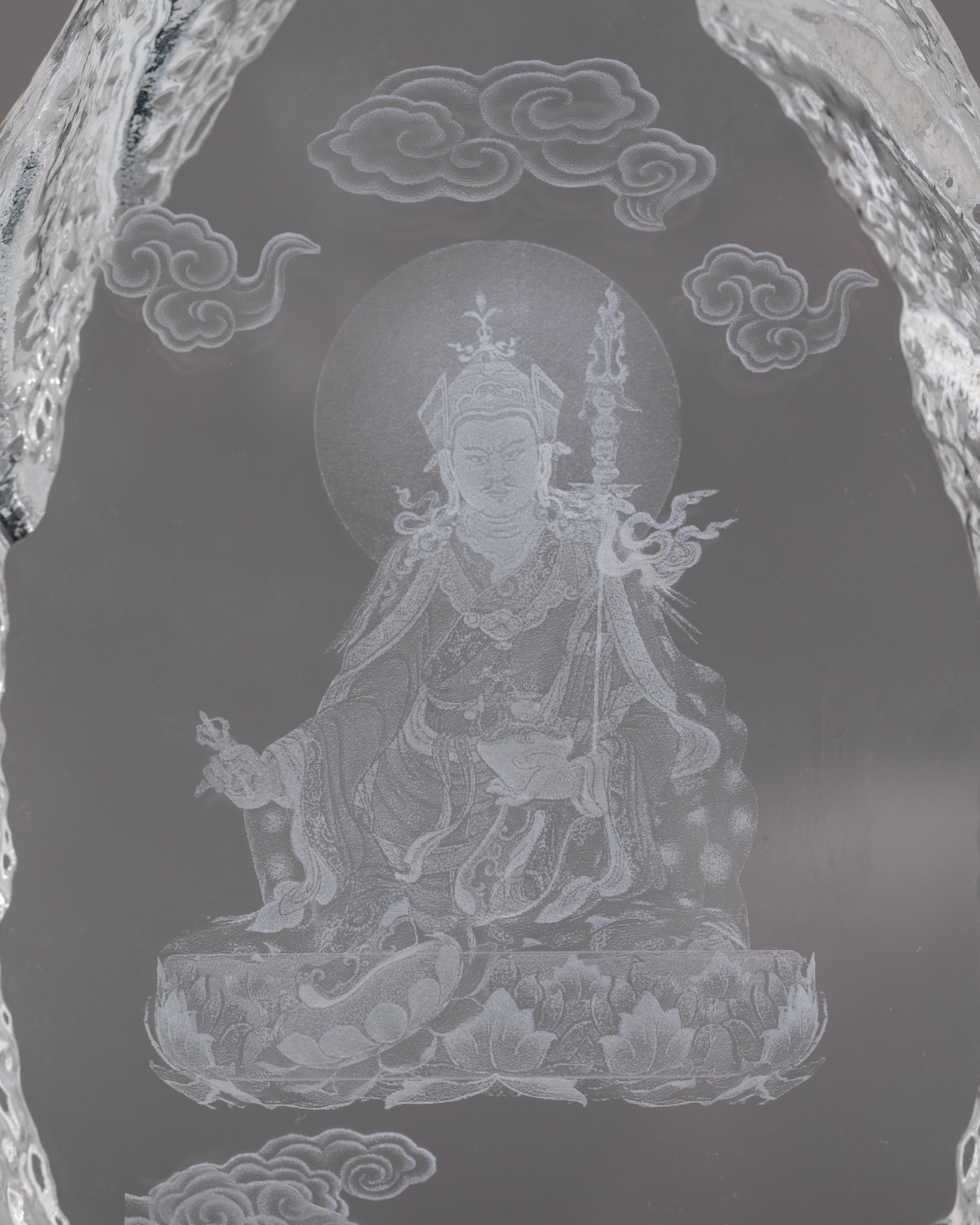Guru Rinpoche Glass Decor | Wooden Base & Glass Spiritual Art