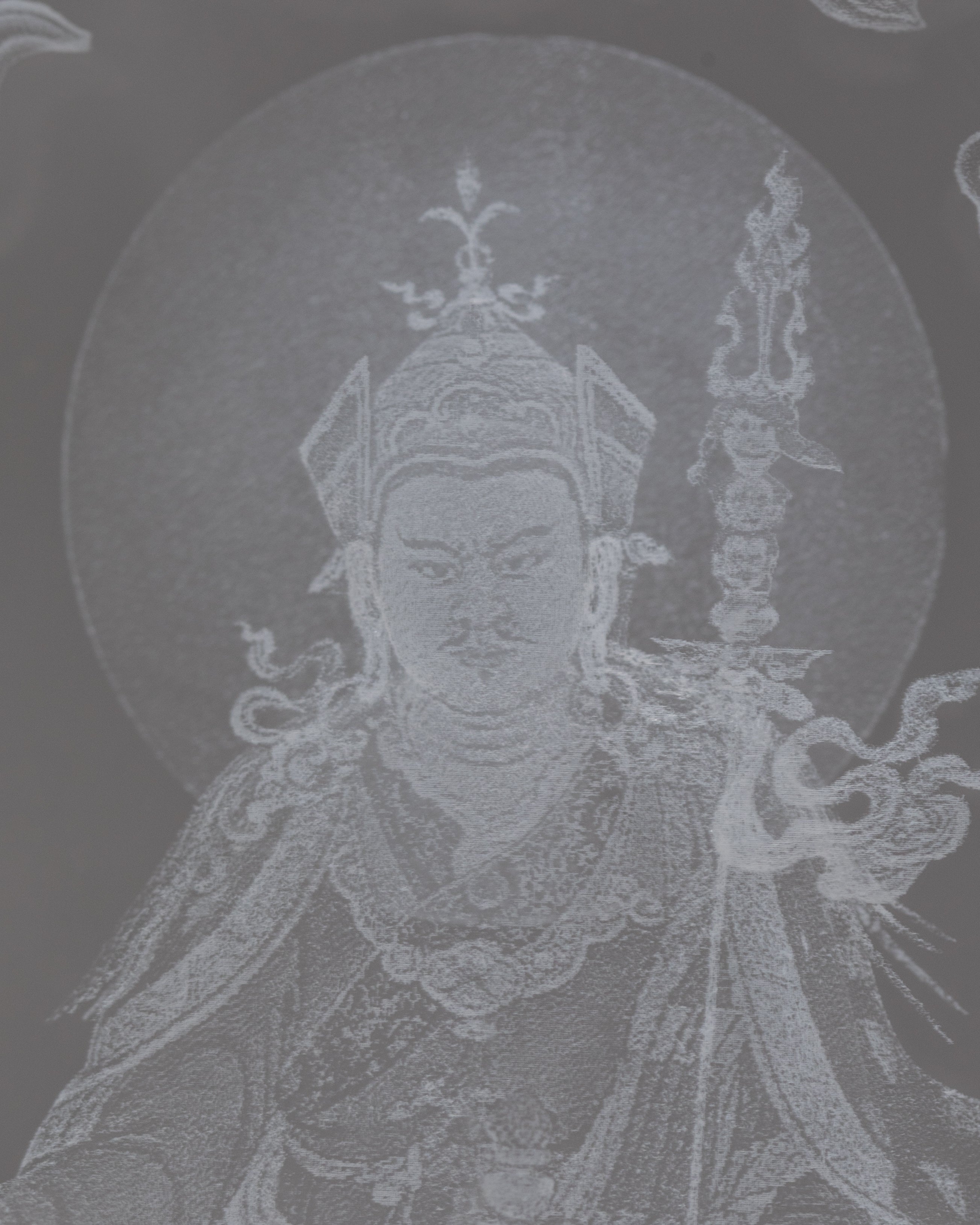 Guru Rinpoche Glass Decor | Wooden Base & Glass Spiritual Art