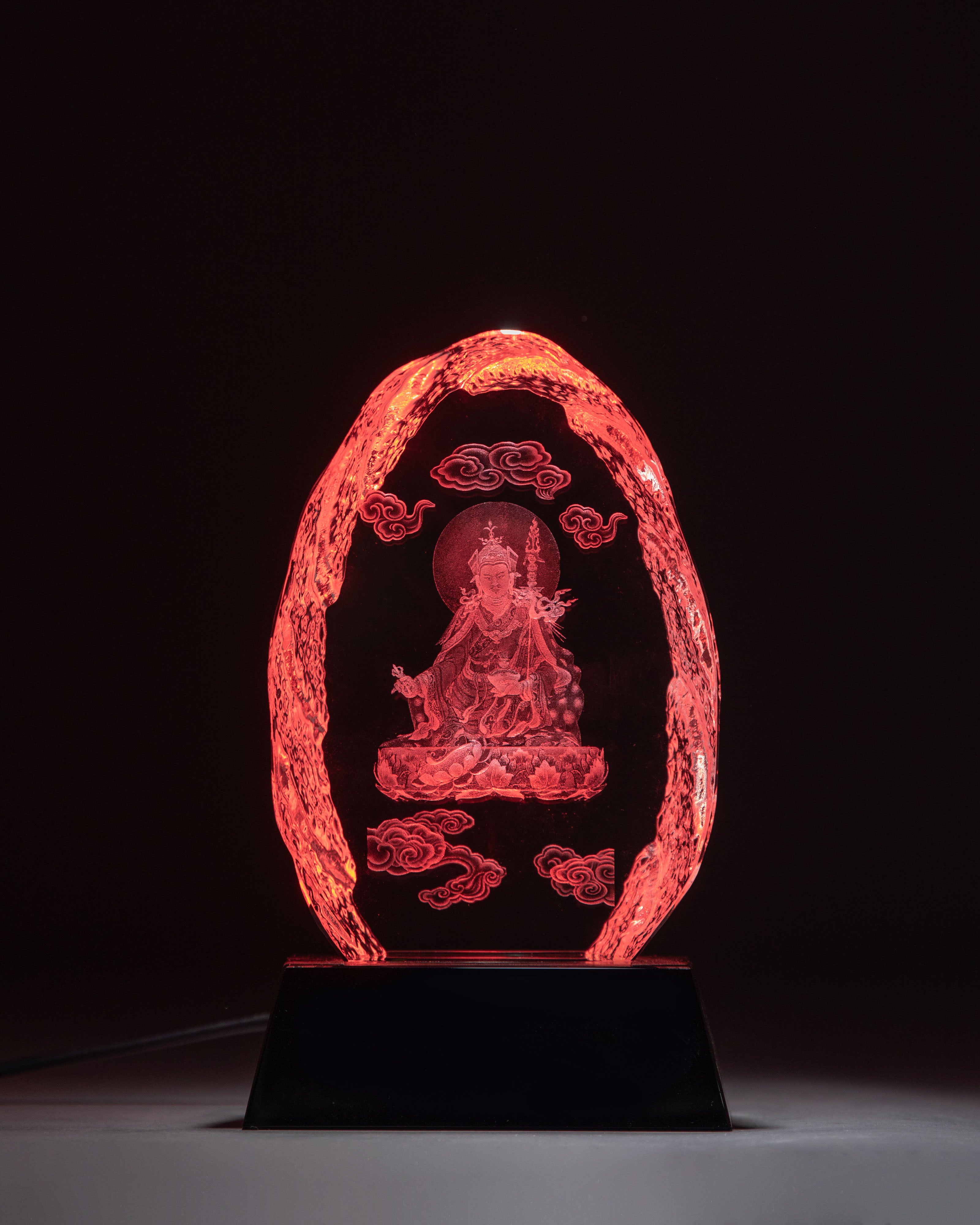 Guru Rinpoche Glass Decor | Wooden Base & Glass Spiritual Art