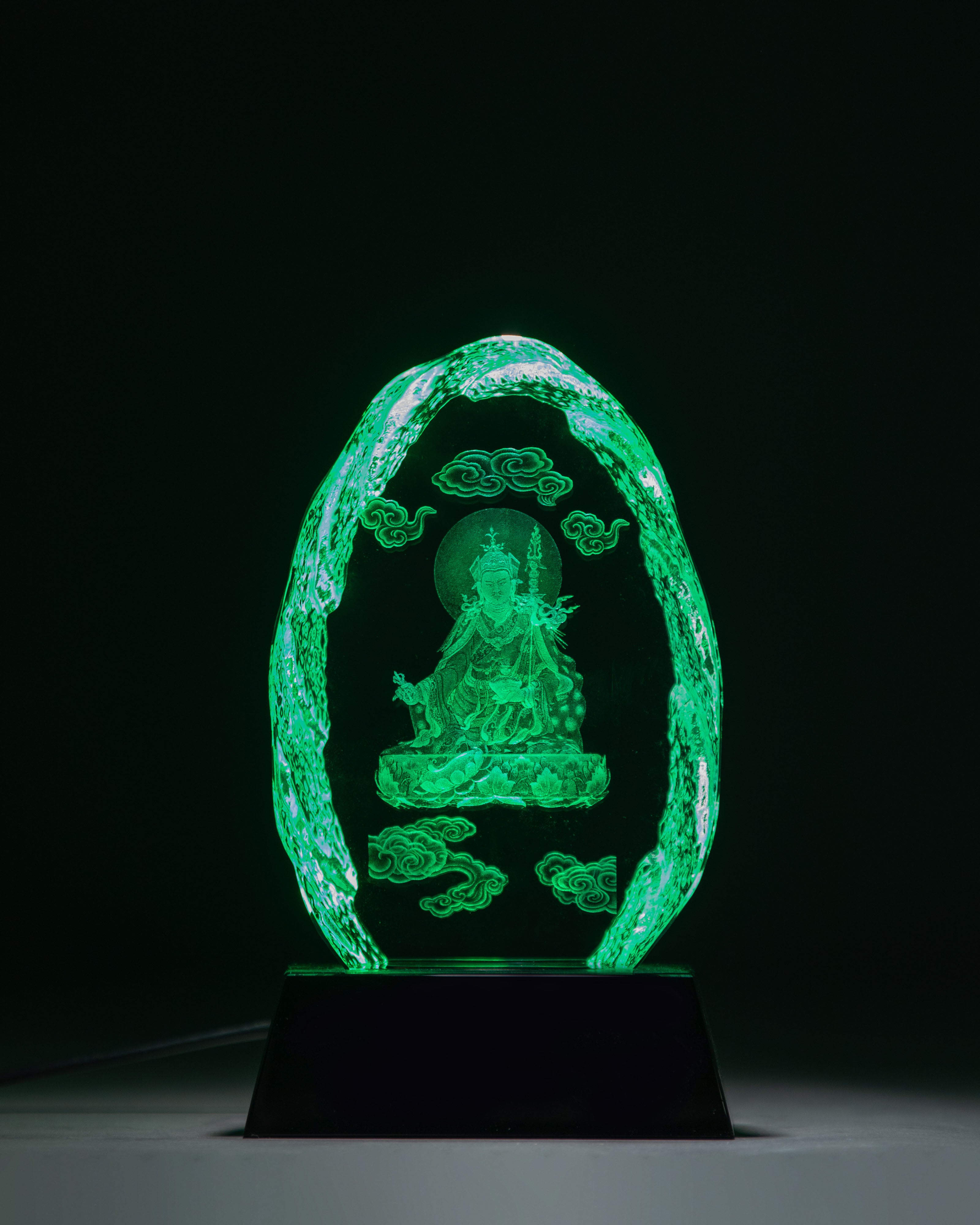 Guru Rinpoche Glass Decor | Wooden Base & Glass Spiritual Art
