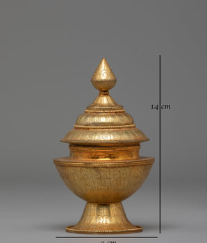 Sacred Gold-Plated Ritual Rice Pot | Handcrafted Copper Offering Vessel