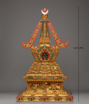 Spiritual Tibetan Copper Stupa | Gold-Plated Buddhist Statue for Peace