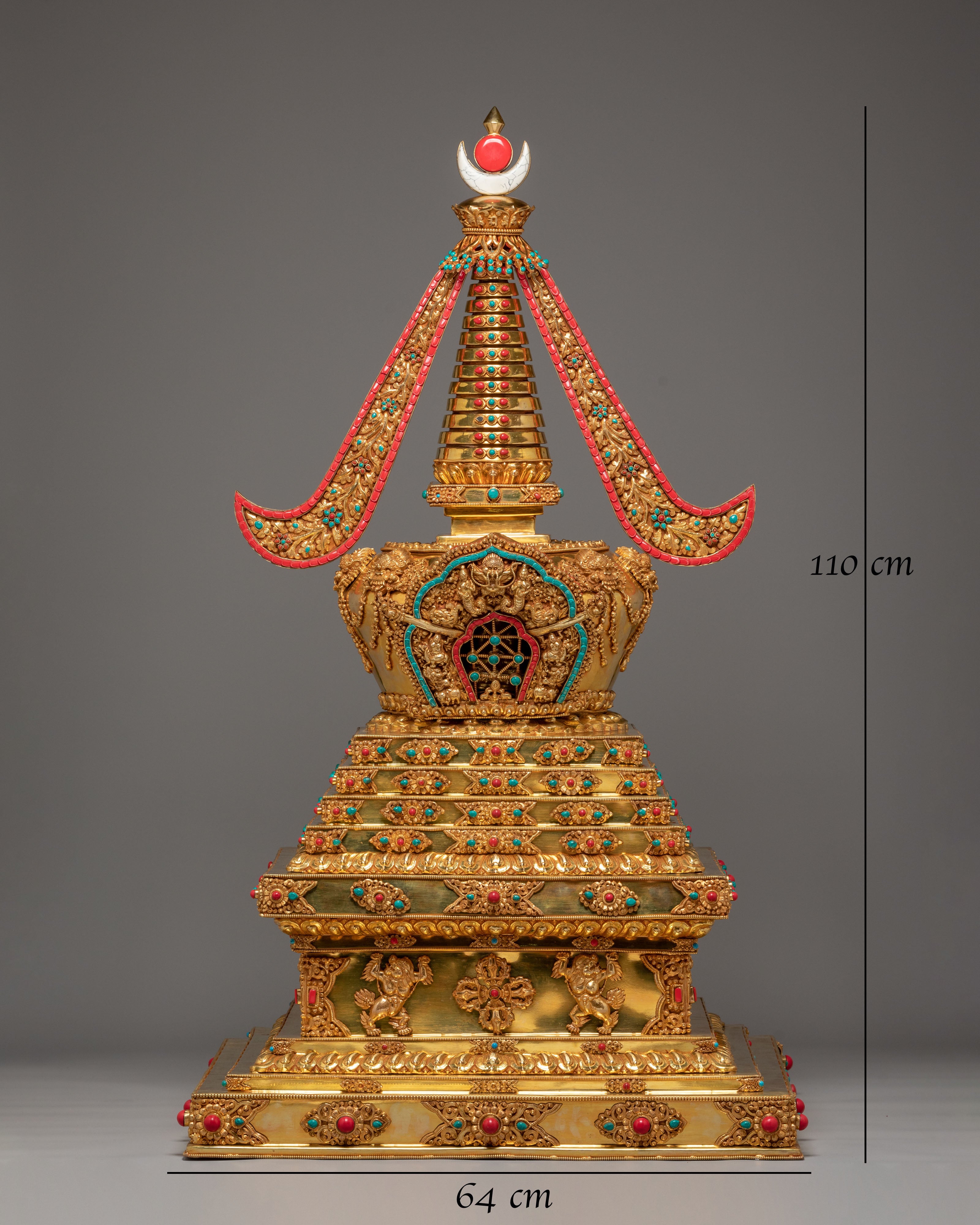 Spiritual Tibetan Copper Stupa | Gold-Plated Buddhist Statue for Peace