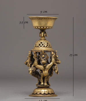 Handcrafted Brass Oil Lamp Set for Offering | Tibetan Ritual Lamps