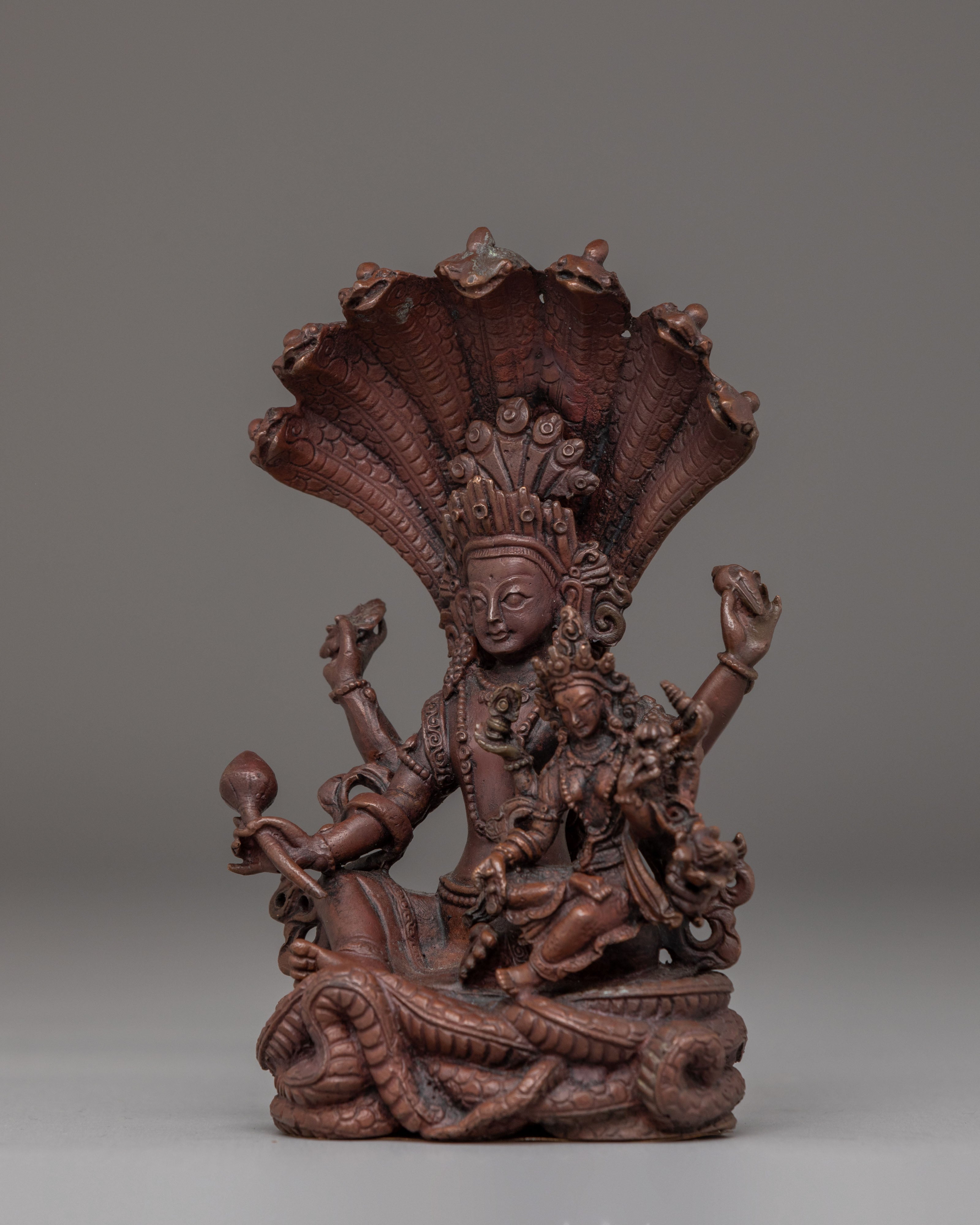 Oxidized Copper Vishnu Statue | Handcrafted Hindu Deity Sculpture