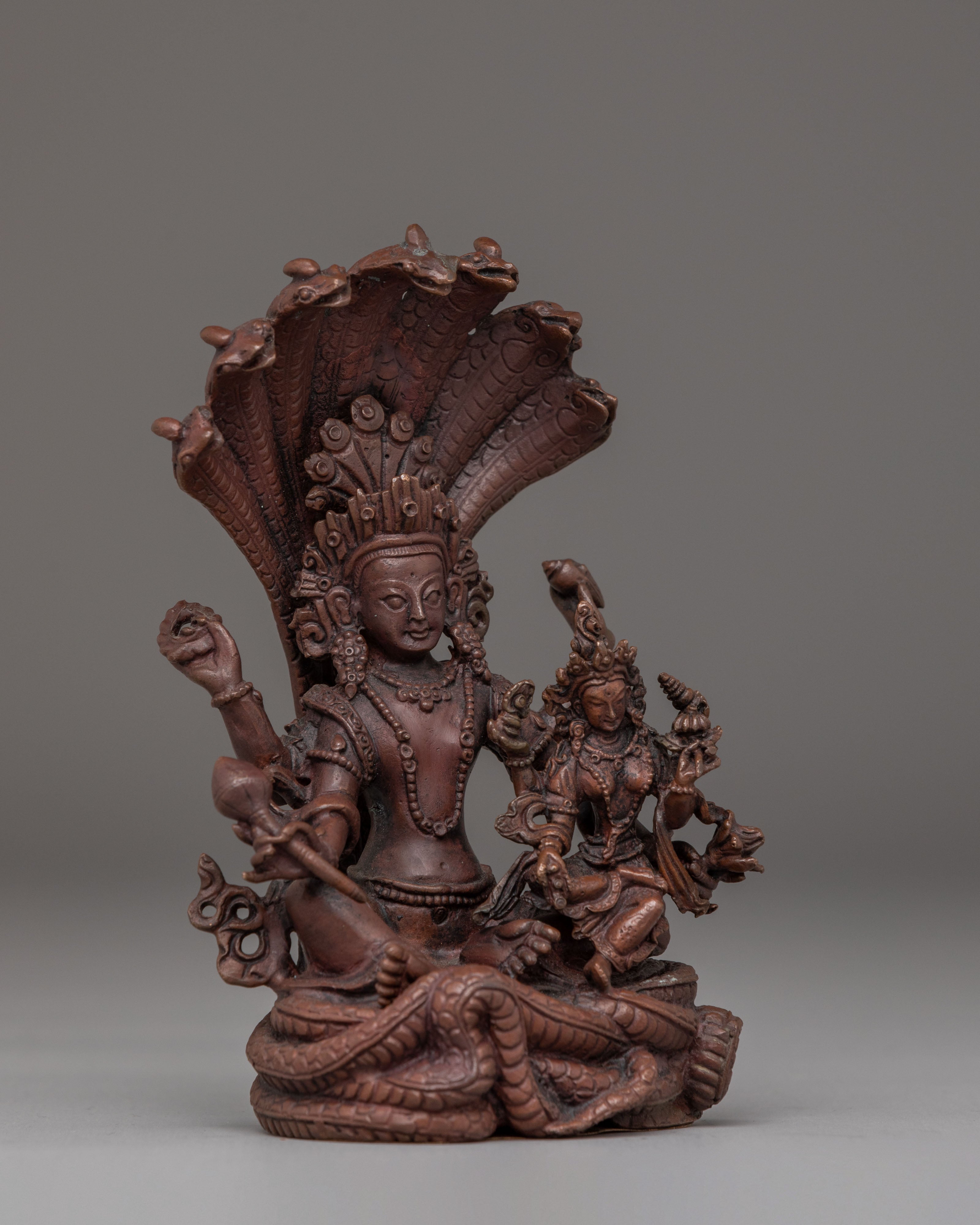 Oxidized Copper Vishnu Statue | Handcrafted Hindu Deity Sculpture