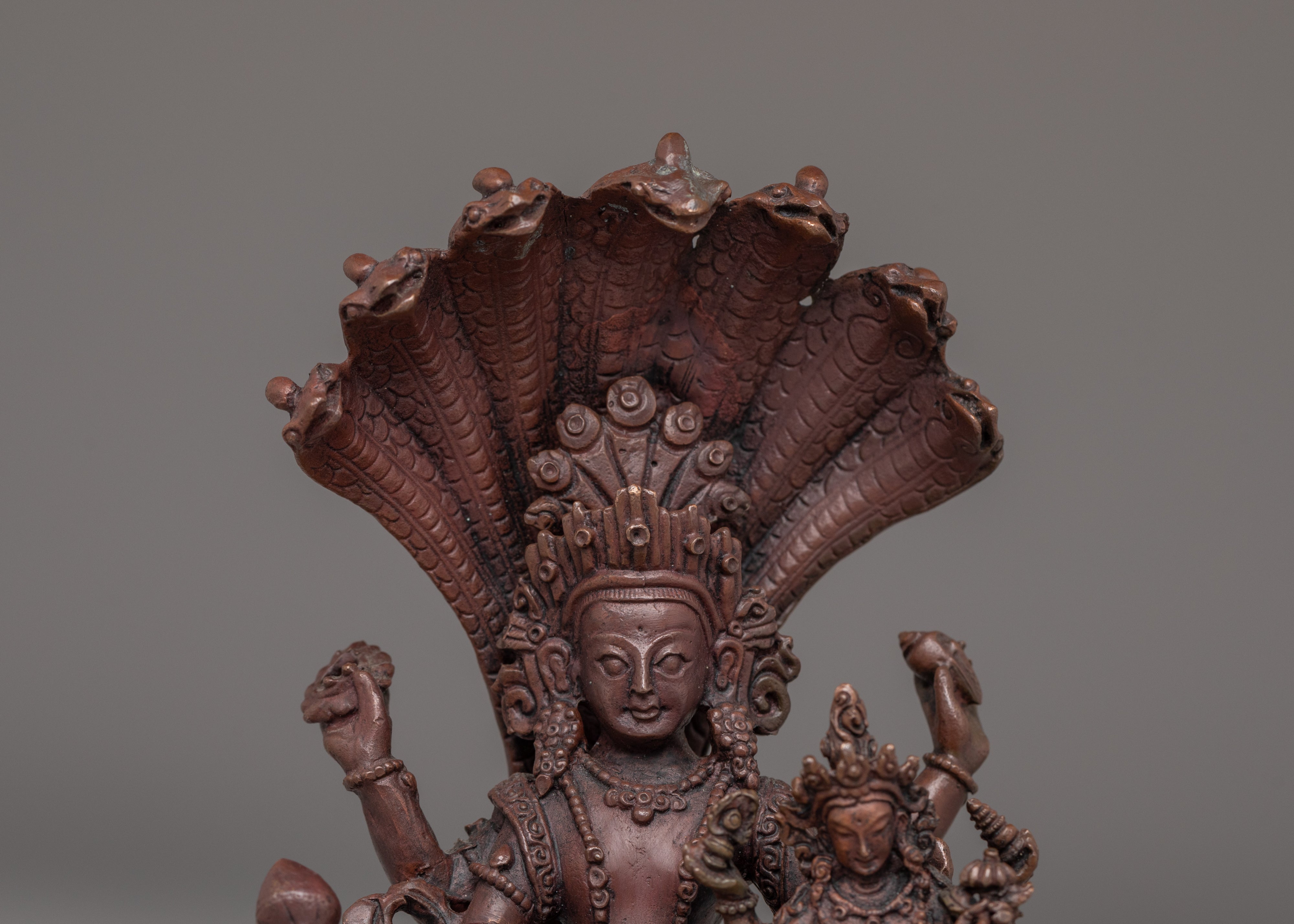 Oxidized Copper Vishnu Statue | Handcrafted Hindu Deity Sculpture