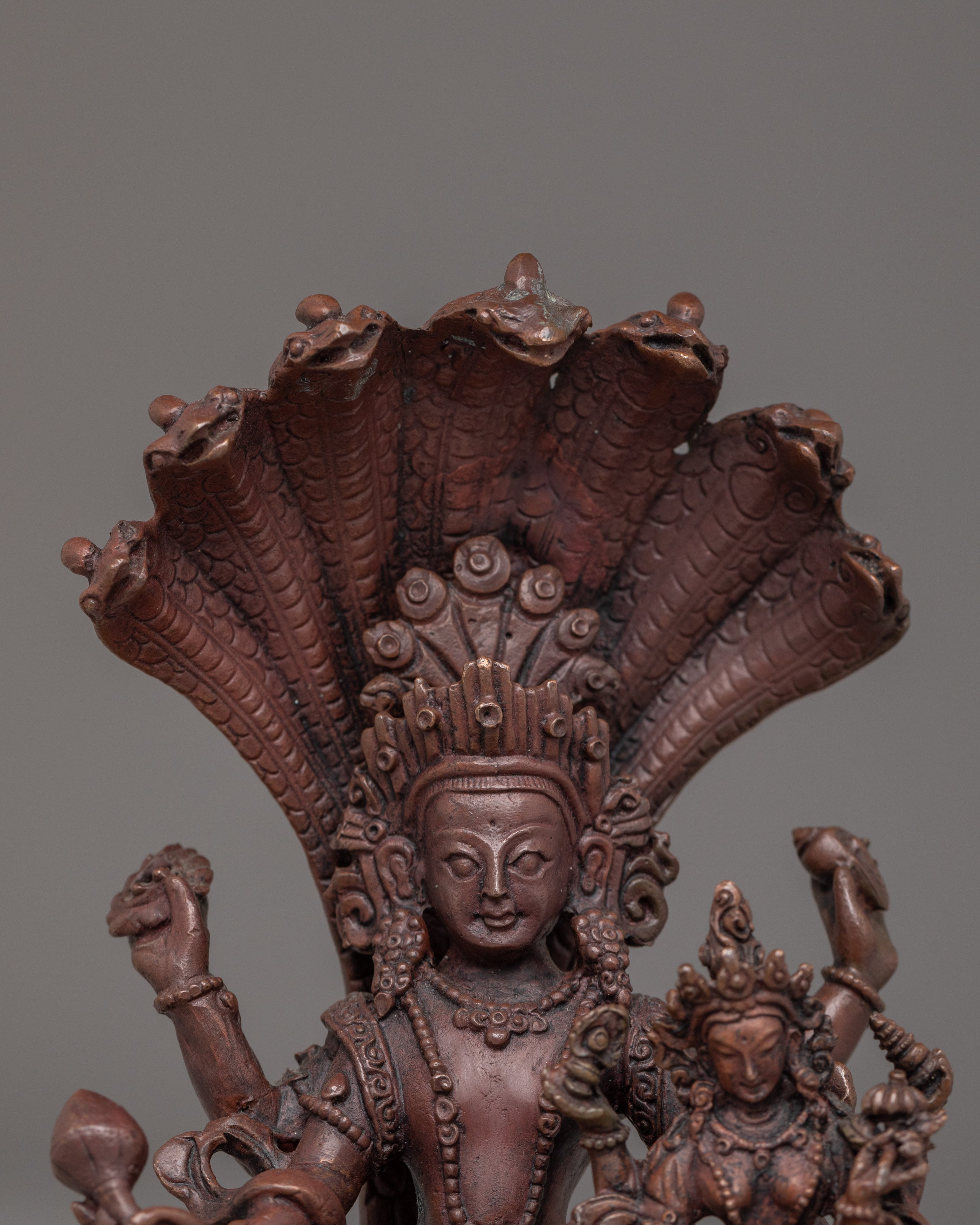 Oxidized Copper Vishnu Statue | Handcrafted Hindu Deity Sculpture