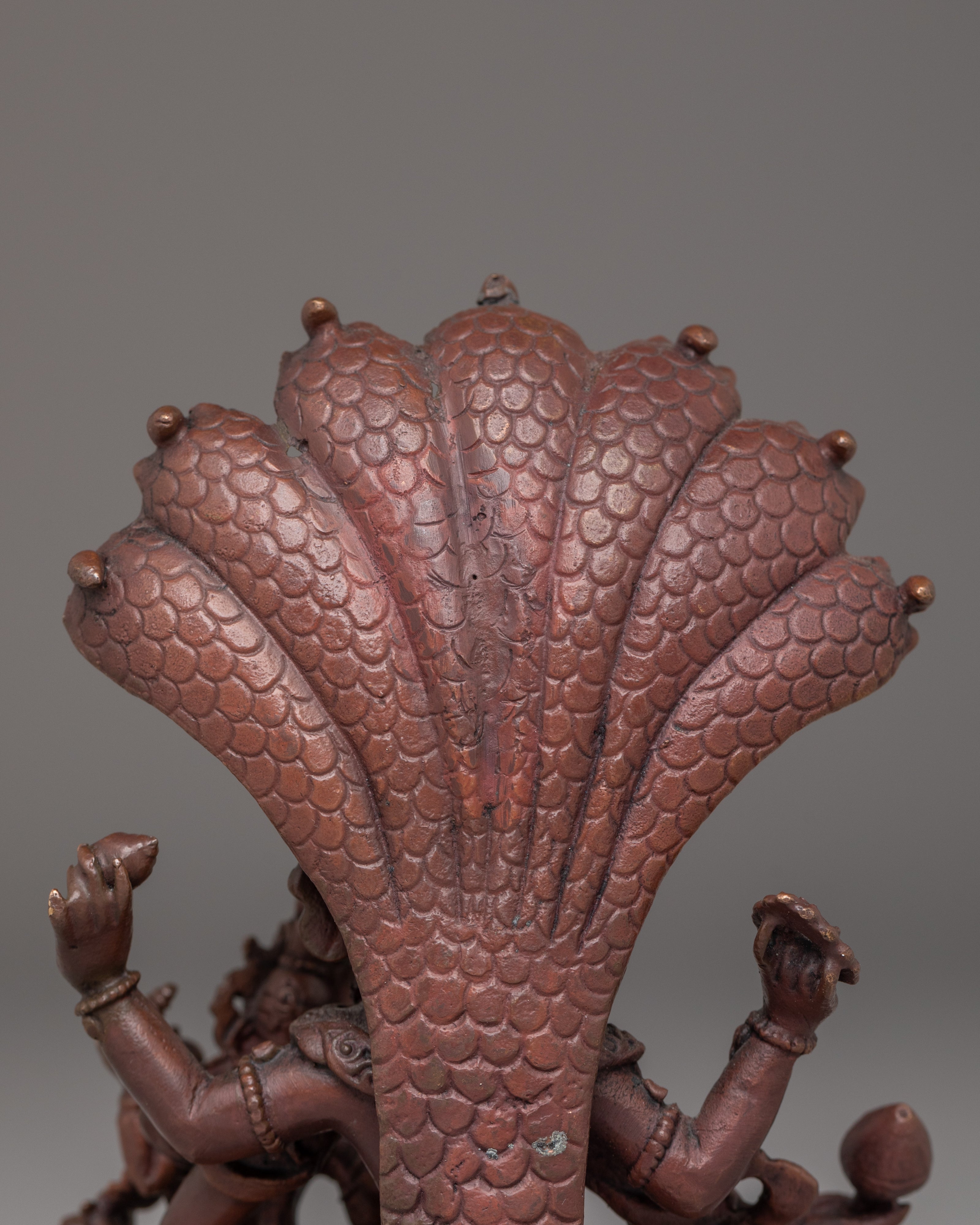 Oxidized Copper Vishnu Statue | Handcrafted Hindu Deity Sculpture