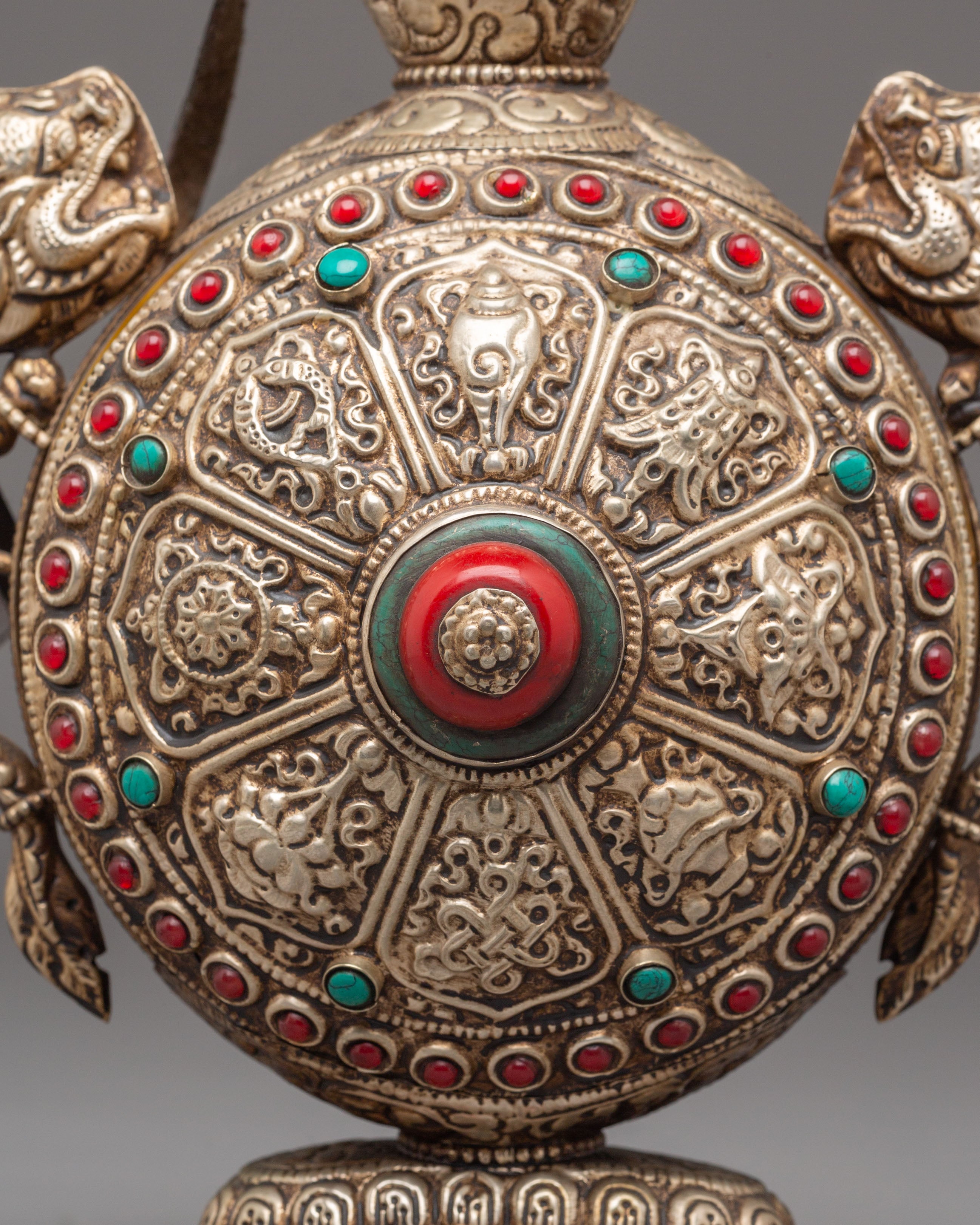 Sacred Tibetan Snuff Pot | Silver Plated Pot with Coral & Turquoise