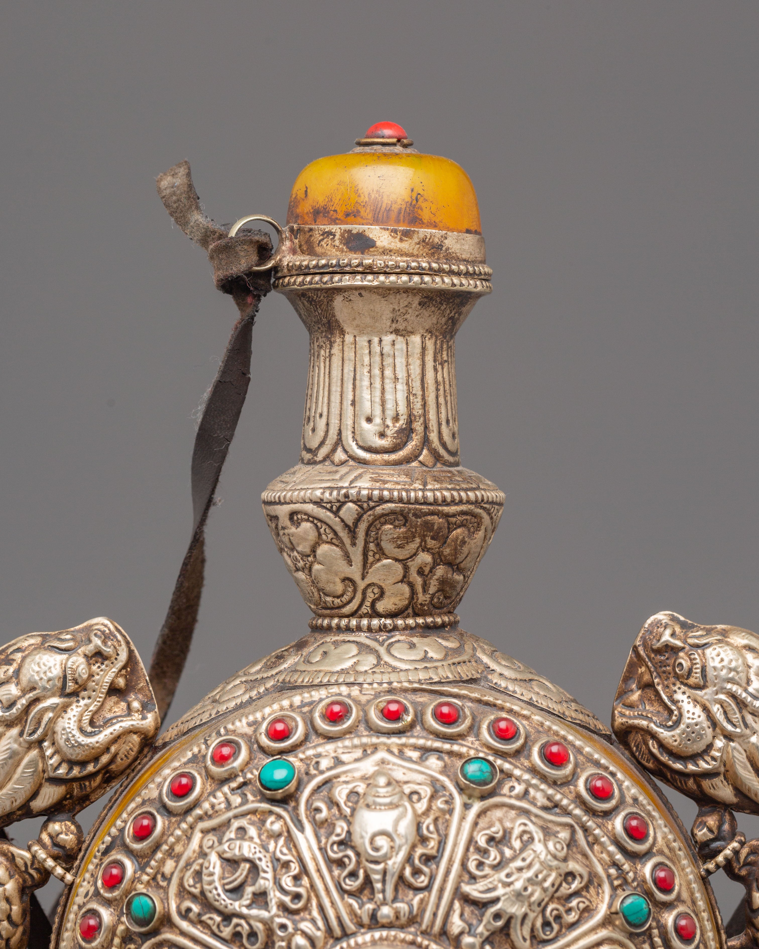Sacred Tibetan Snuff Pot | Silver Plated Pot with Coral & Turquoise