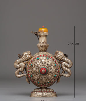 Sacred Tibetan Snuff Pot | Silver Plated Pot with Coral & Turquoise